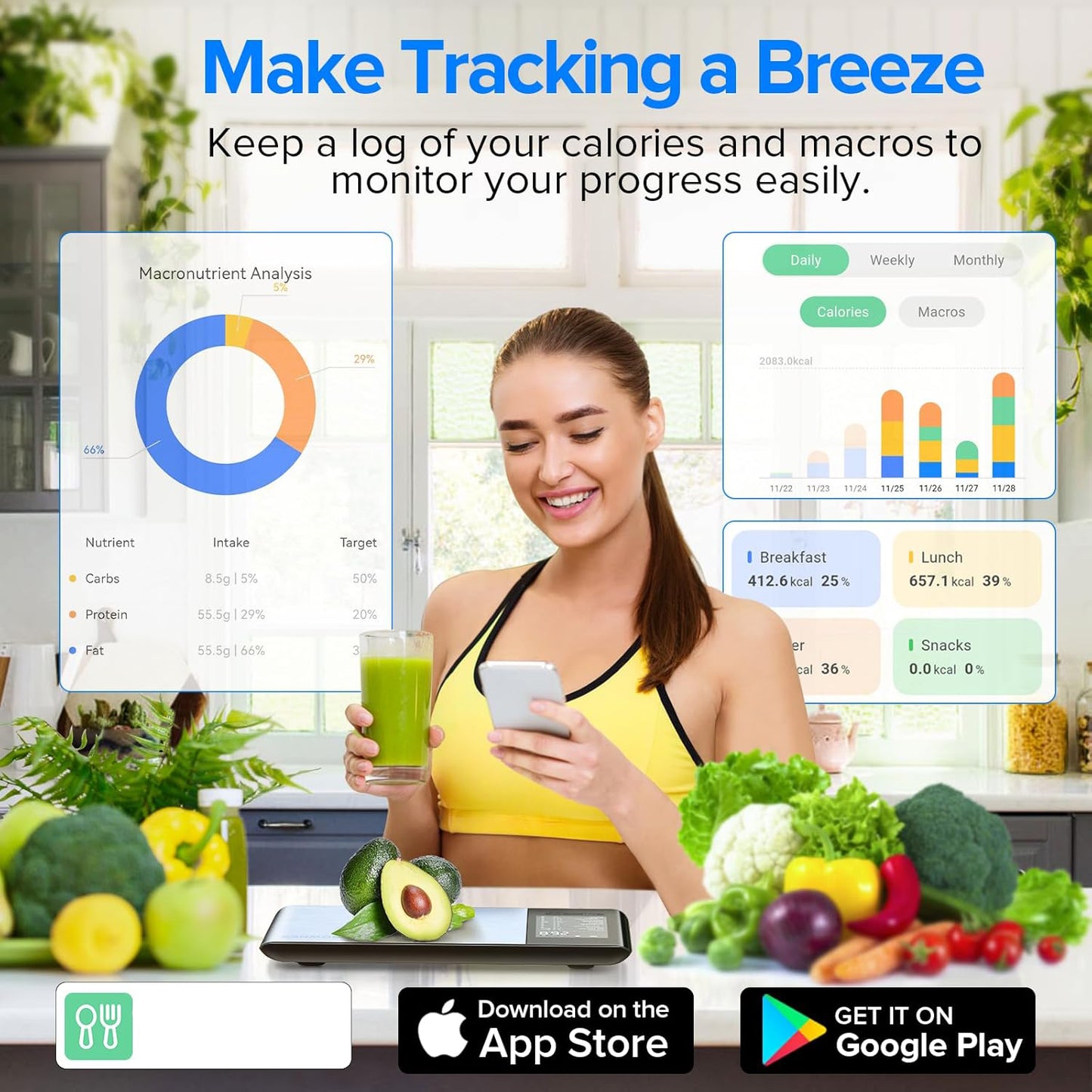 Smart Digital Kitchen Food Scale with Nutrition Calculator