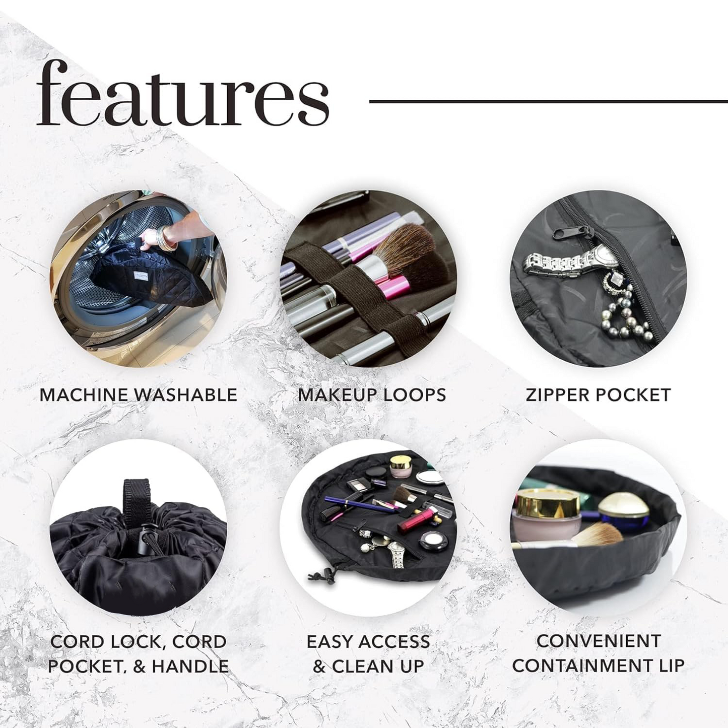 Drawstring Makeup Bag – Portable Travel Organizer with Pockets and Handles