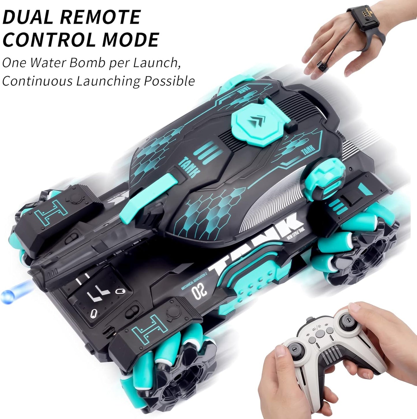 RC Stunt Tank with Lights & Gesture Control – 360° Rotating Water Bullet RC Car