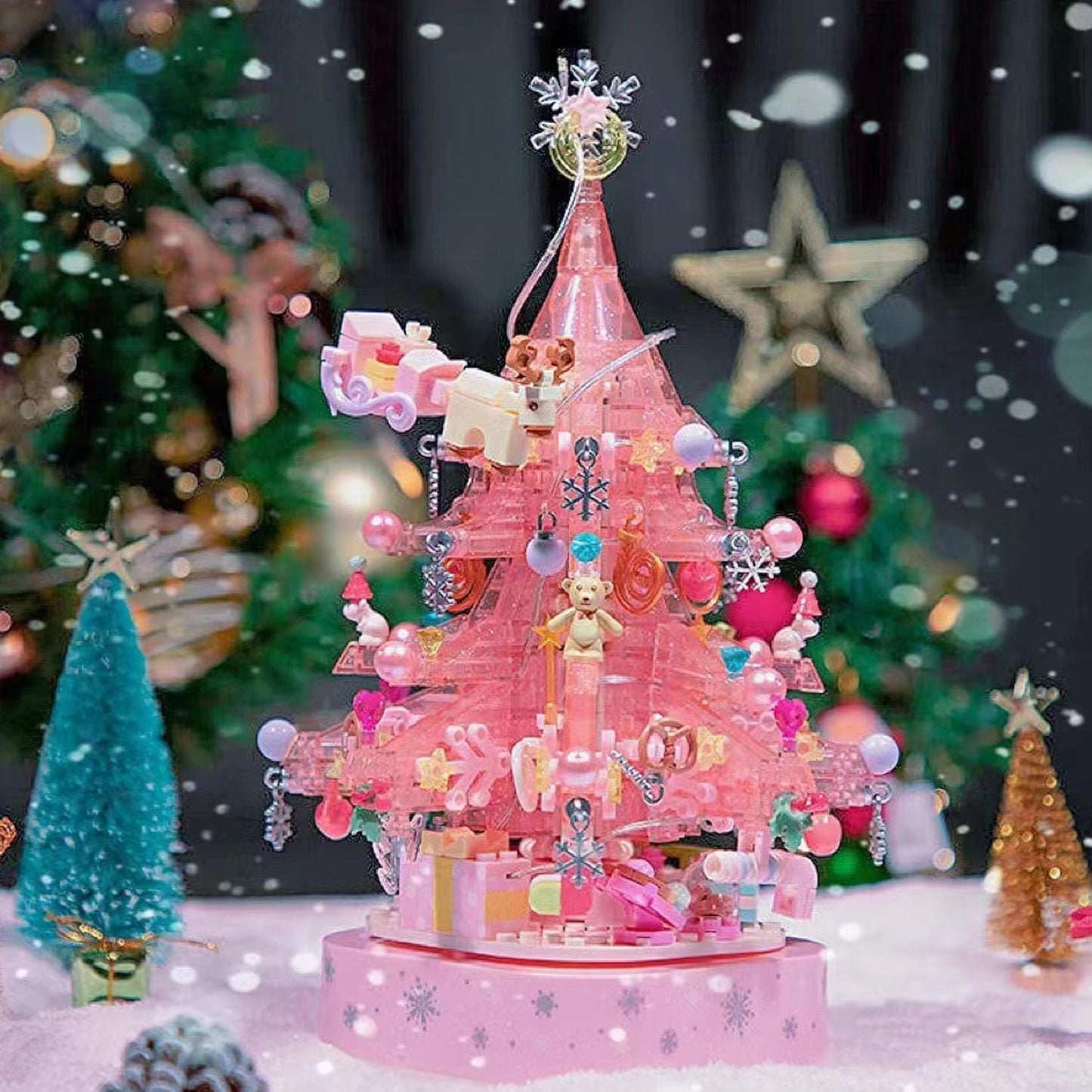 Christmas Tree Music Box Building Set – 675 PCS DIY Crystal Tree Construction Kit with Lights and Music