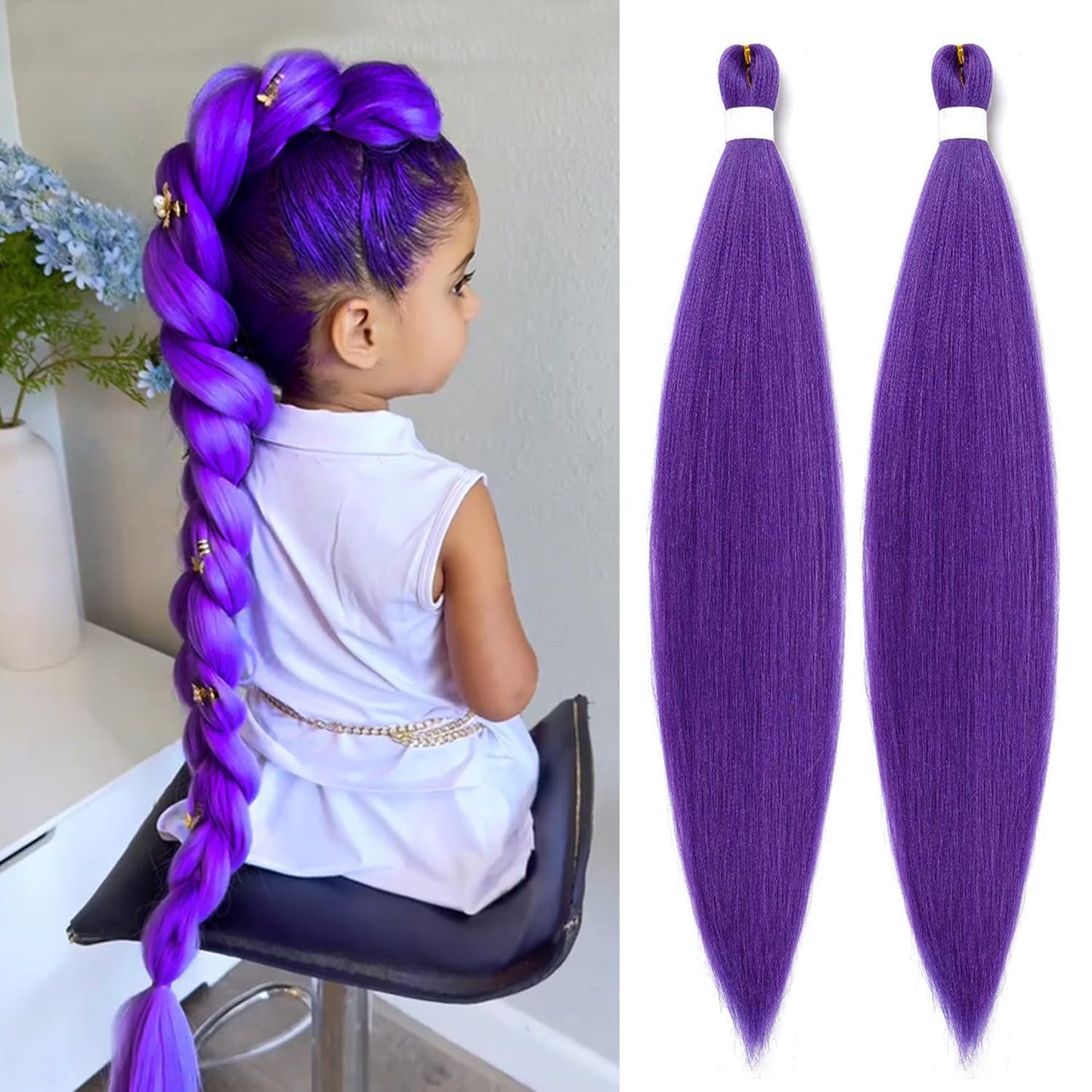 Purple Pre-Stretched Braiding Hair – Synthetic Braiding Extensions for Party, Stage