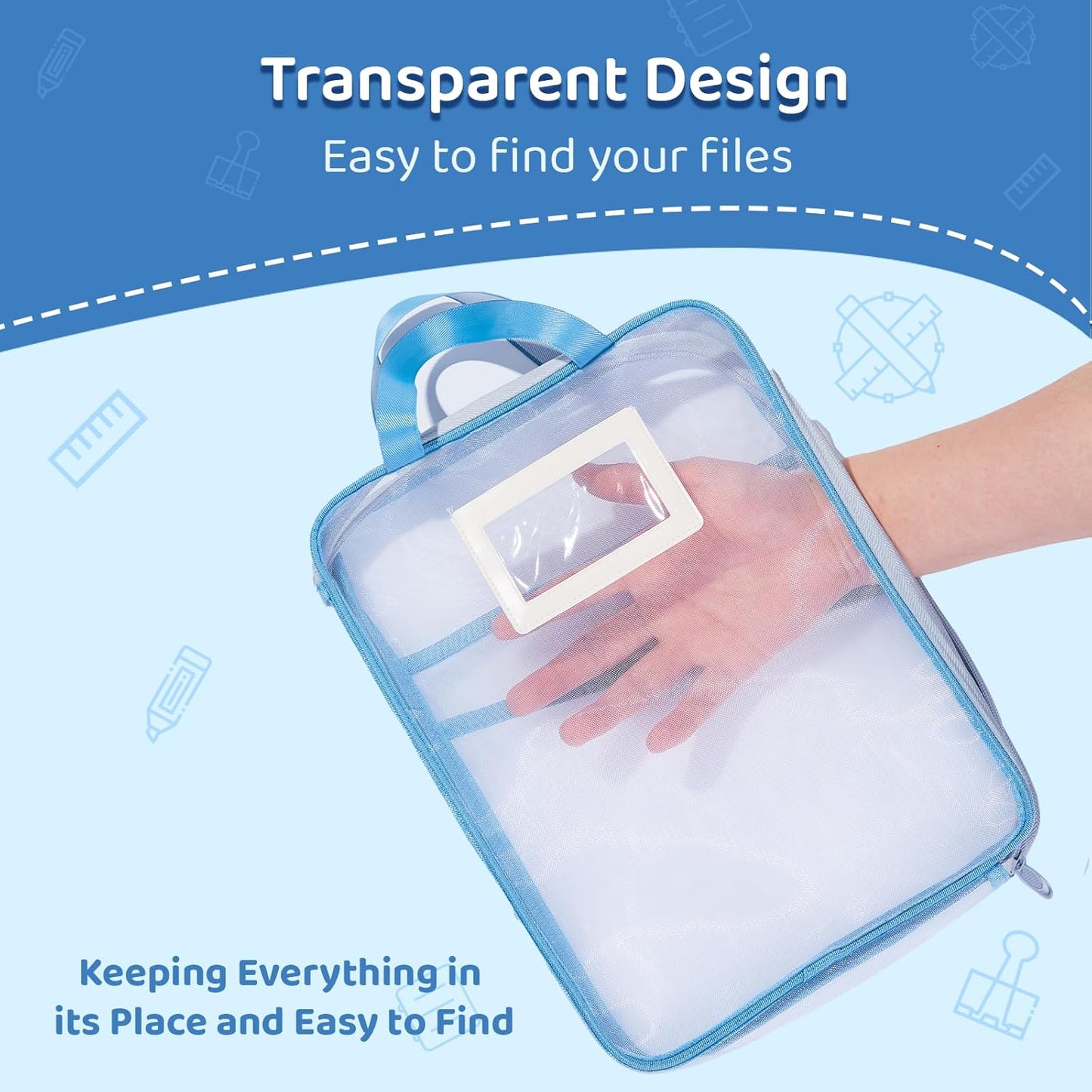 Zippered Mesh File Bag – Triple Layer L-Shaped Opening, A4 Size, with Label Area