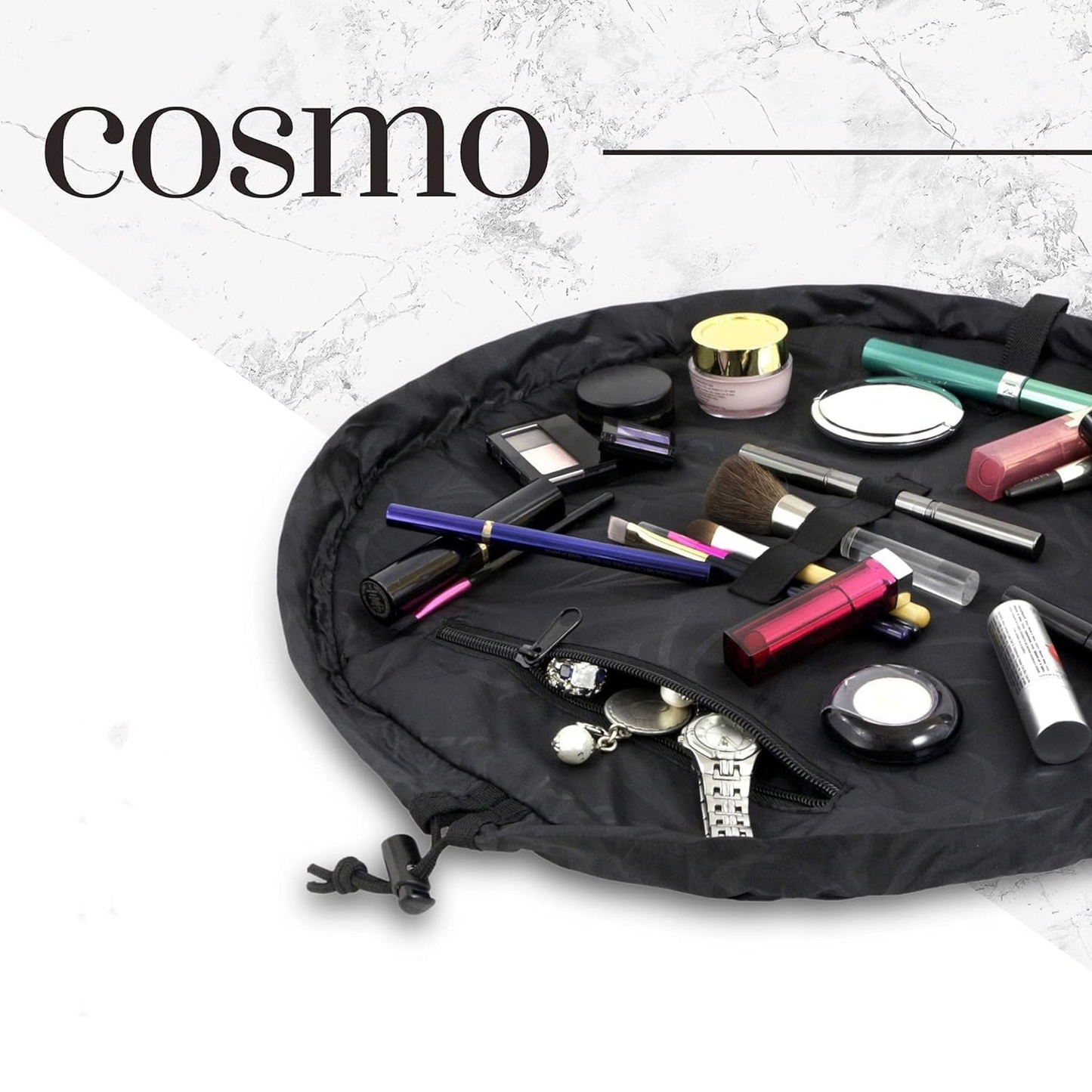 Drawstring Makeup Bag – Portable Travel Organizer with Pockets and Handles