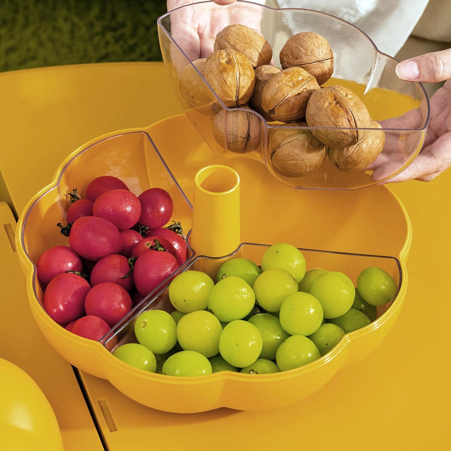Pumpkin Snack Tray with Lid – Double-Layer Serving Container with 3 Compartments for Candy, Fruits