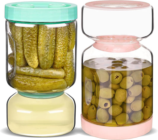 Glass Pickle Jar with Flip Filter Lid Storage with Brine Separator & Timer