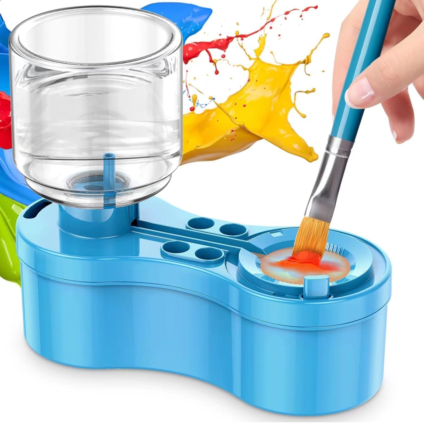 5-in-1 Paint Brush Cleaner – Upgrade with Water Circulation, Brush Holder, and Drainage for Artists and Kids