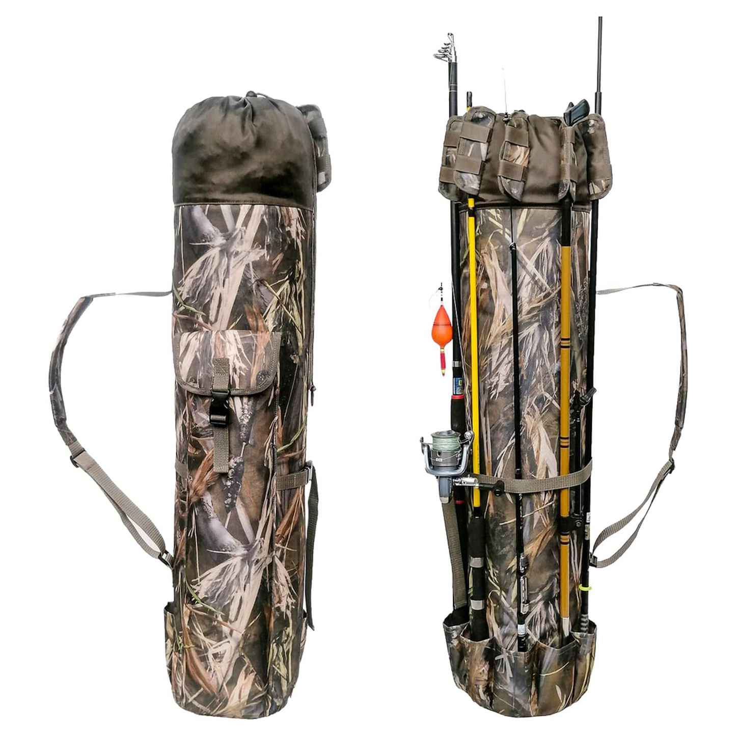 Durable Canvas Fishing Rod & Reel Organizer Bag – Holds 5 Poles & Tackle