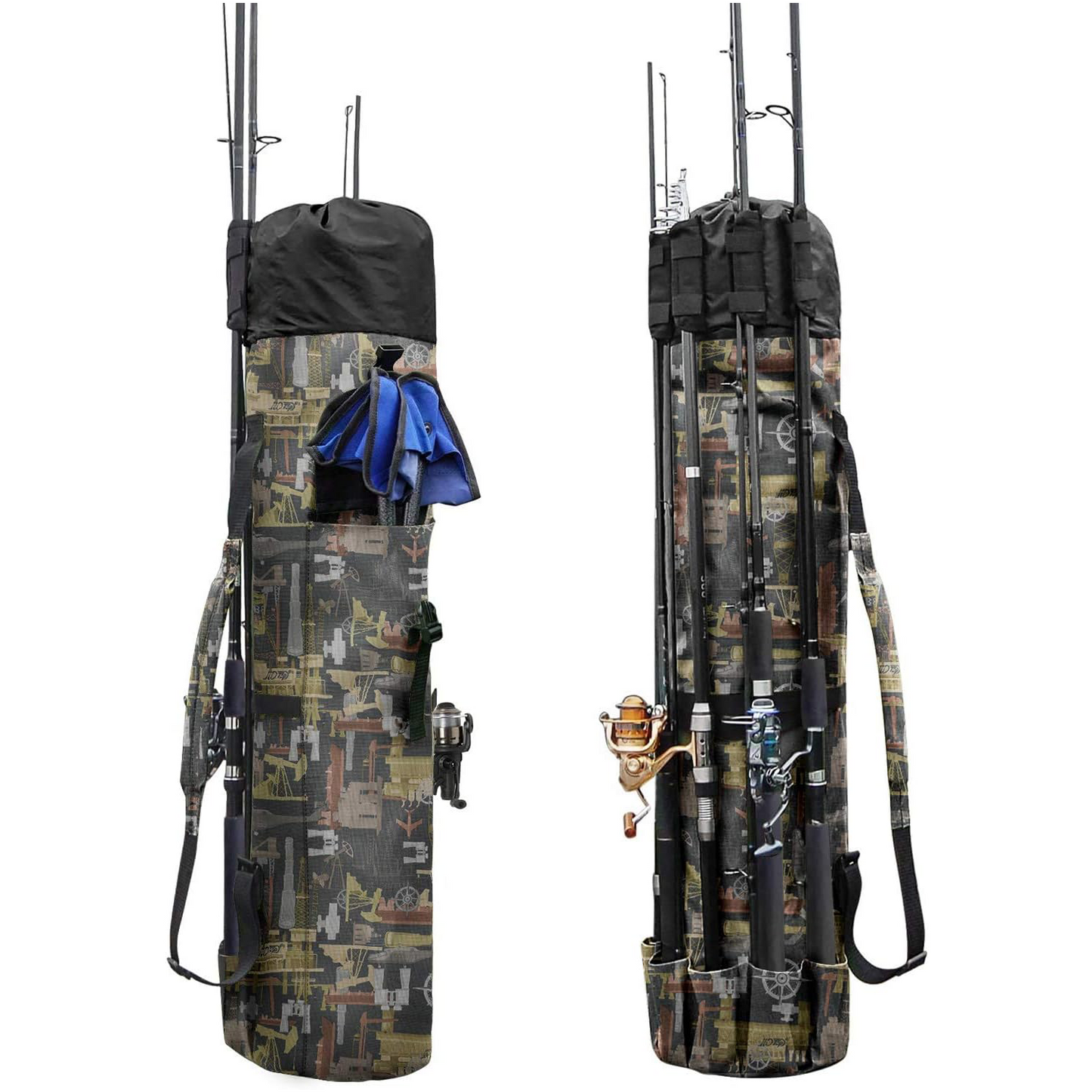 Durable Canvas Fishing Rod & Reel Organizer Bag – Holds 5 Poles & Tackle