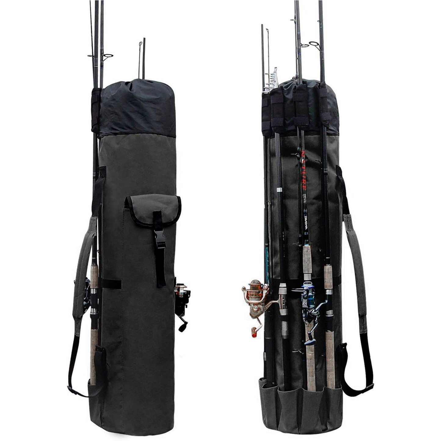 Durable Canvas Fishing Rod & Reel Organizer Bag – Holds 5 Poles & Tackle