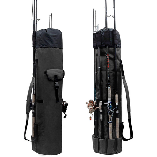 Durable Canvas Fishing Rod & Reel Organizer Bag – Holds 5 Poles & Tackle