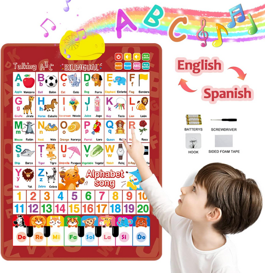Bilingual Alphabet Interactive Wall Chart – English & Spanish Learning Poster with ABC, 123, and Music for Kids Ages 3+