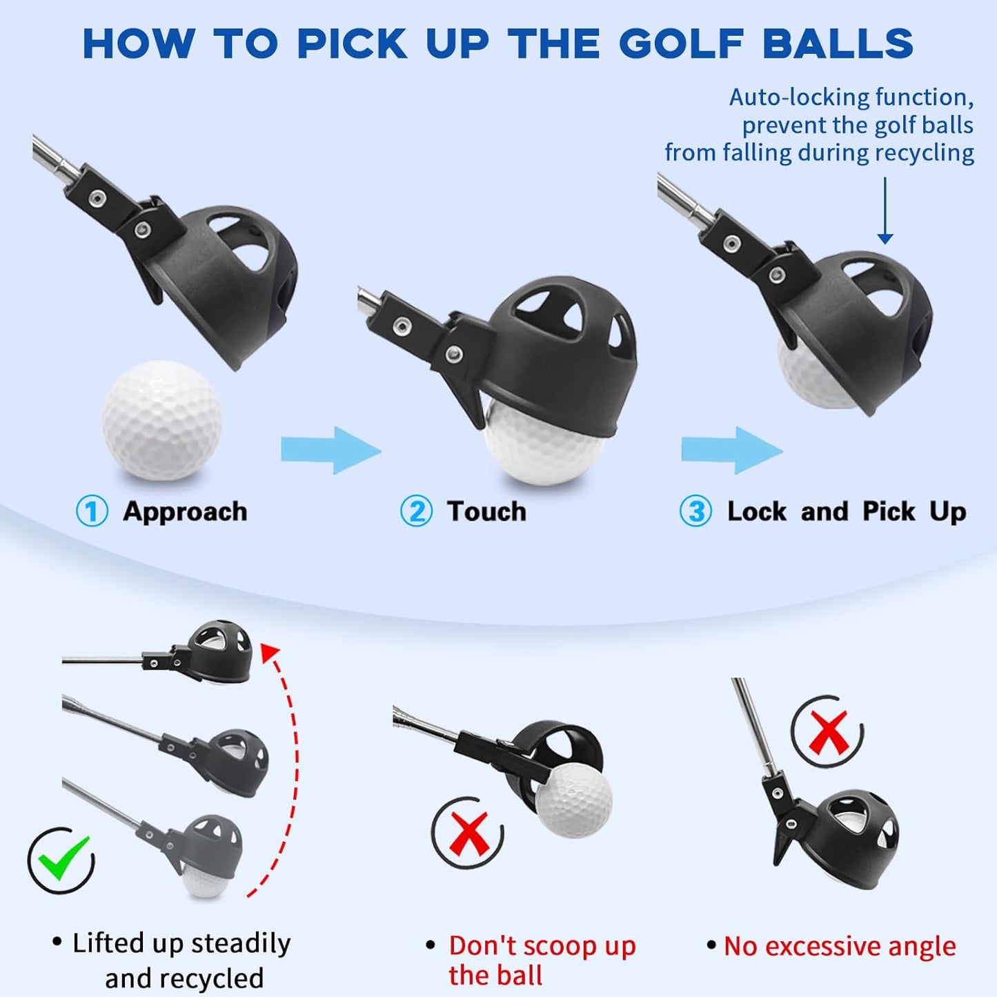 Telescopic Golf Ball Retriever – Stainless Steel Golf Picker Tool with Putter Grip Attachment