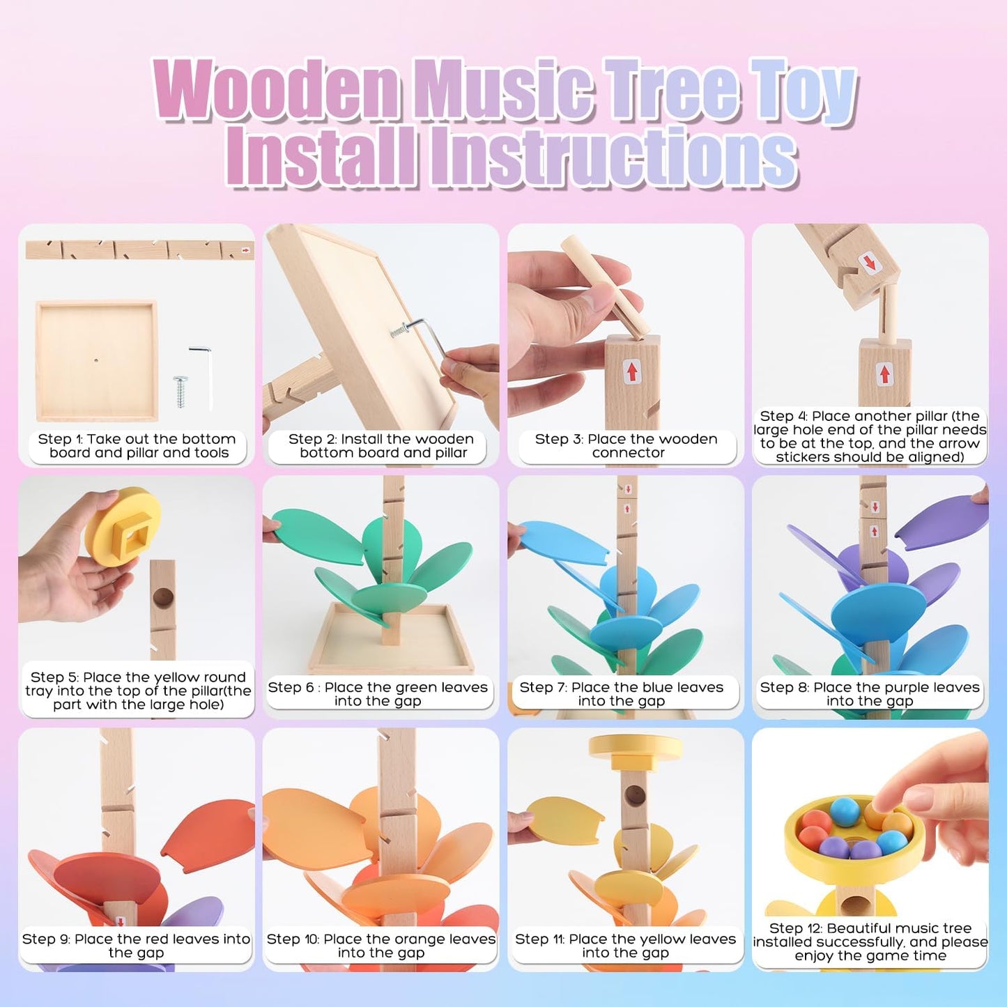 Wooden Marble Music Tree – Montessori Color Learning Toy for Kids