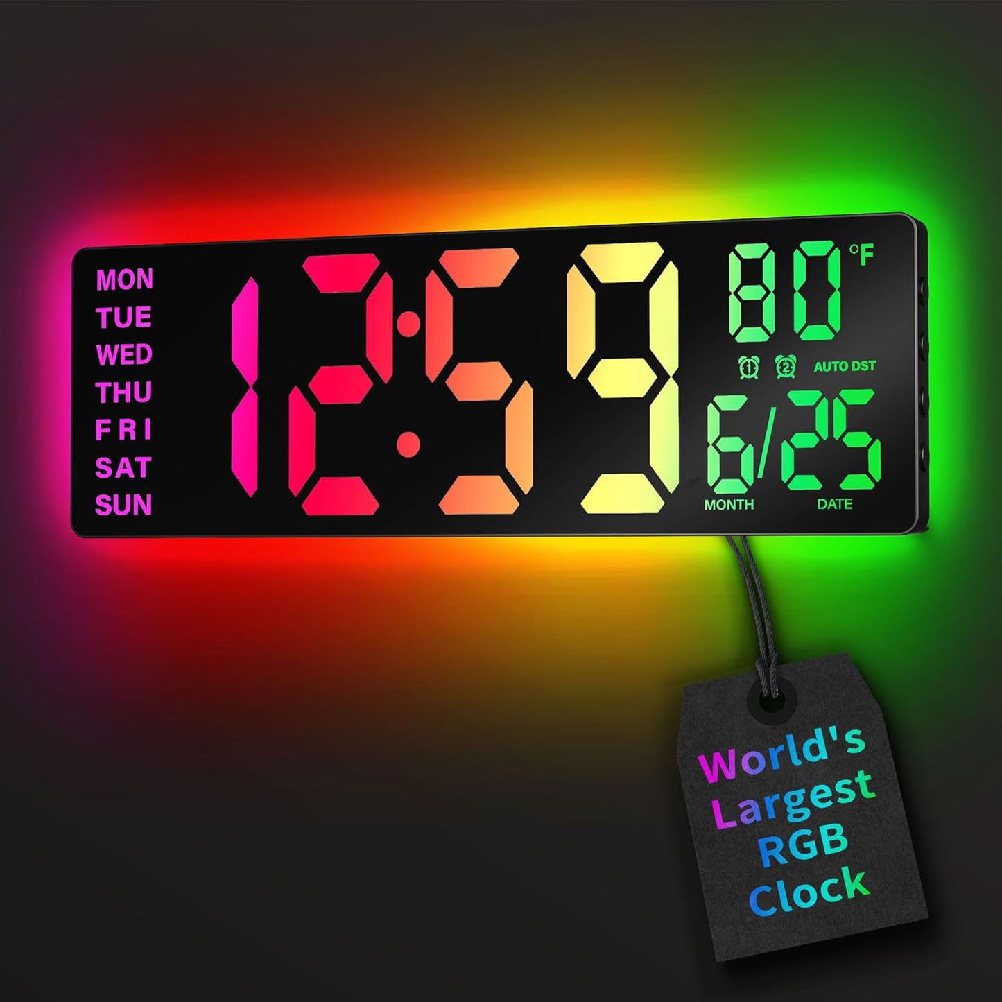 16.5-Inch Large Digital Wall Clock with Remote – RGB Ambient Light | 11 Scene Modes | Dual Alarms | Large LED Display