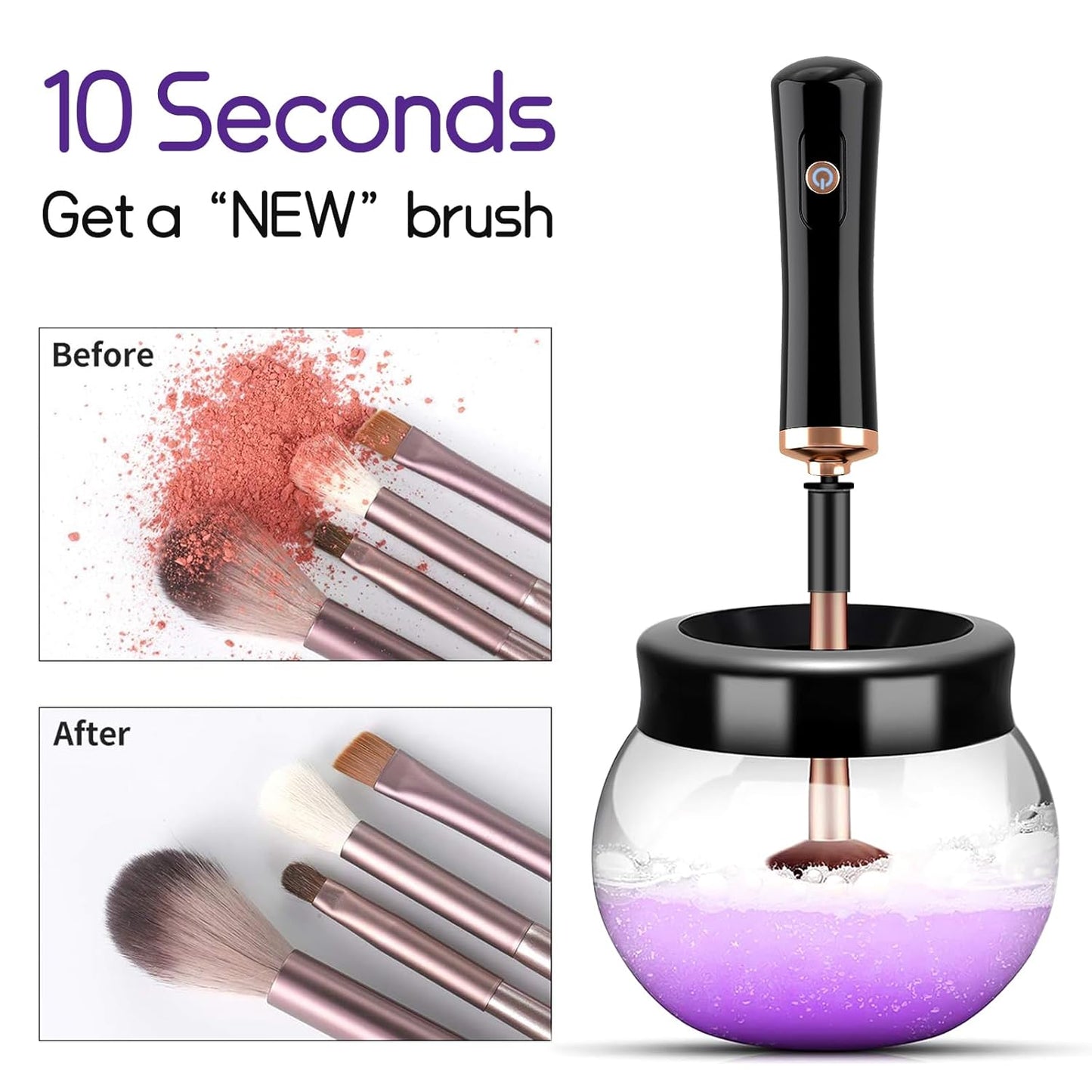 Upgraded Electric Makeup Brush Cleaner & Dryer – Automatic Rotating Cleaner for All Brushes