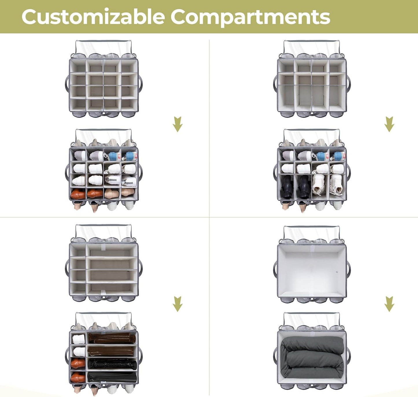 Fabric Shoe Storage Box with Transparent Lid & Adjustable Dividers – Closet