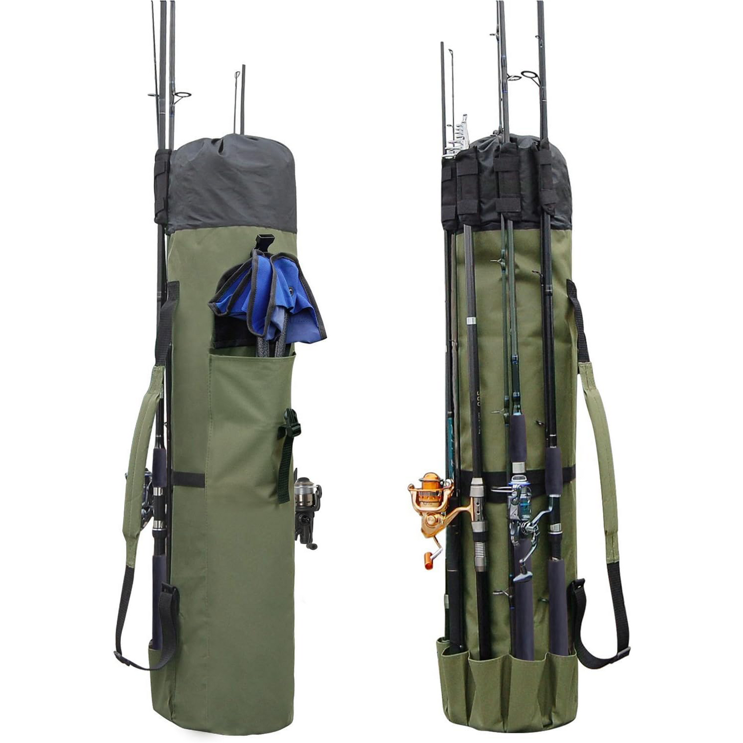Durable Canvas Fishing Rod & Reel Organizer Bag – Holds 5 Poles & Tackle