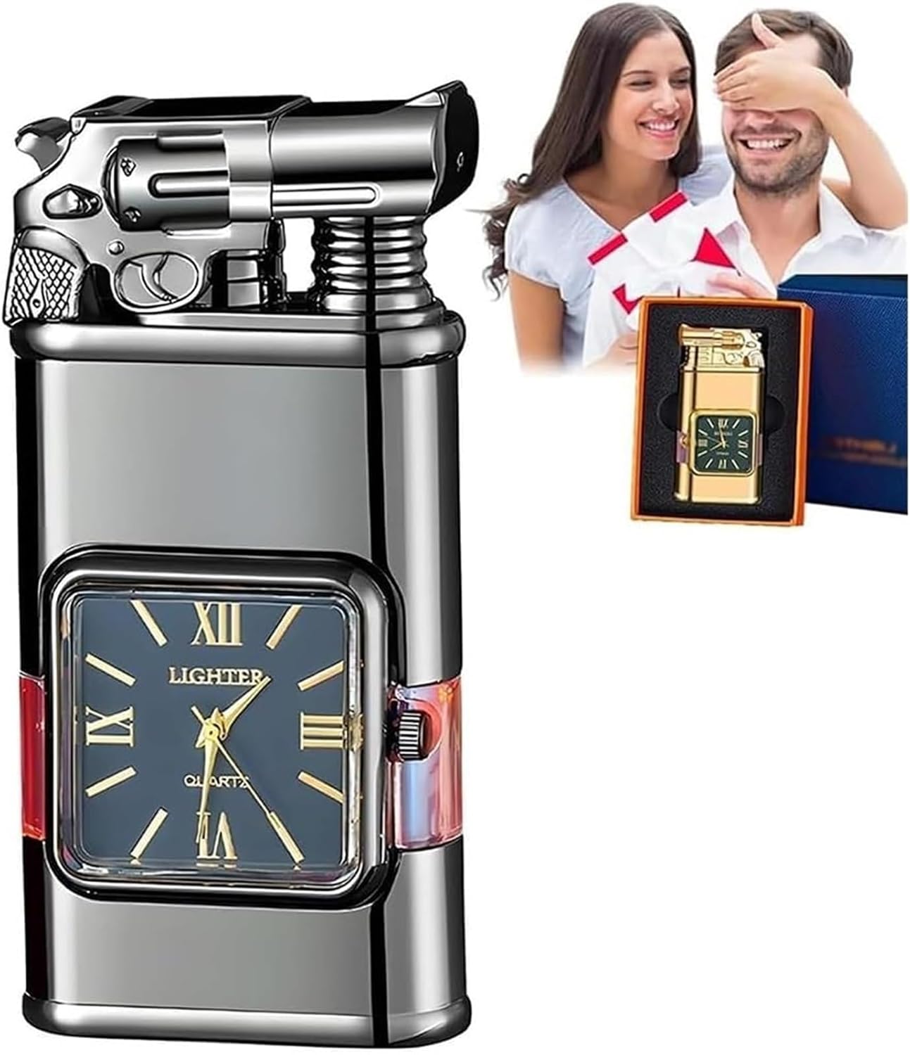 2024 Windproof Dual Flame Torch Lighter – Vintage Refillable Butane Lighter with Time Dial