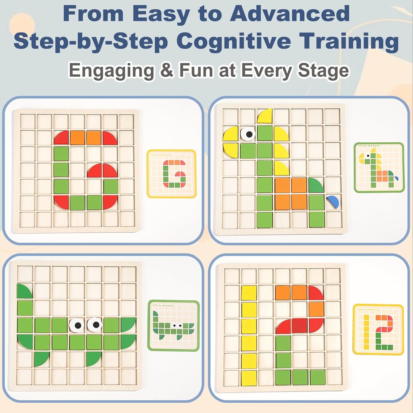 Wooden Mosaic Pattern Puzzle – 120 Colorful Shape Blocks for Kids