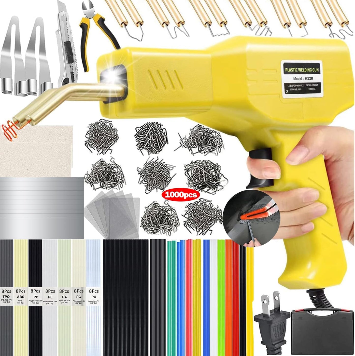 220W Plastic Welder Kit – 2-in-1 Plastic Welding & Repair Tool with 1000PCS Staples + 100PCS Welding Rods