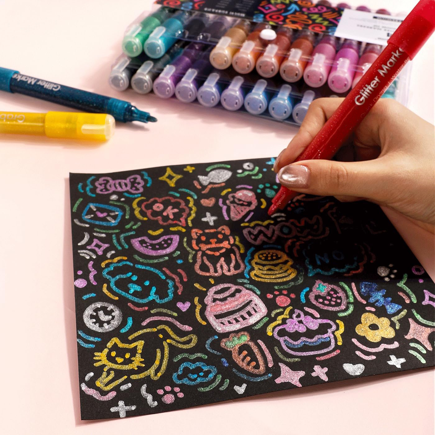 24-Pack Metallic Glitter Markers – Fine Tip Acrylic Paint Pens for DIY Crafts & Art Projects