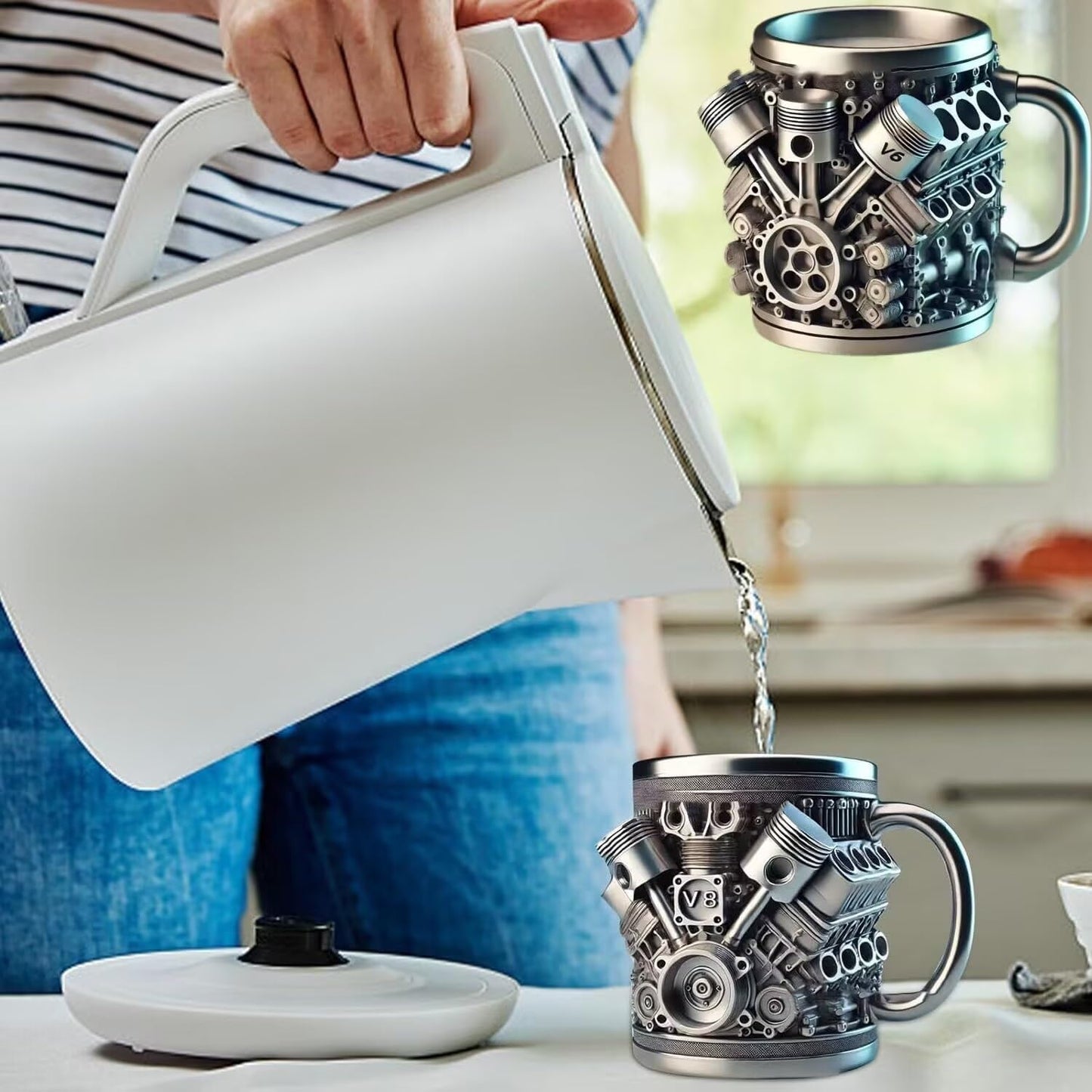 V8 Engine Stainless Steel Mug – Double-Wall Insulated Coffee Cup