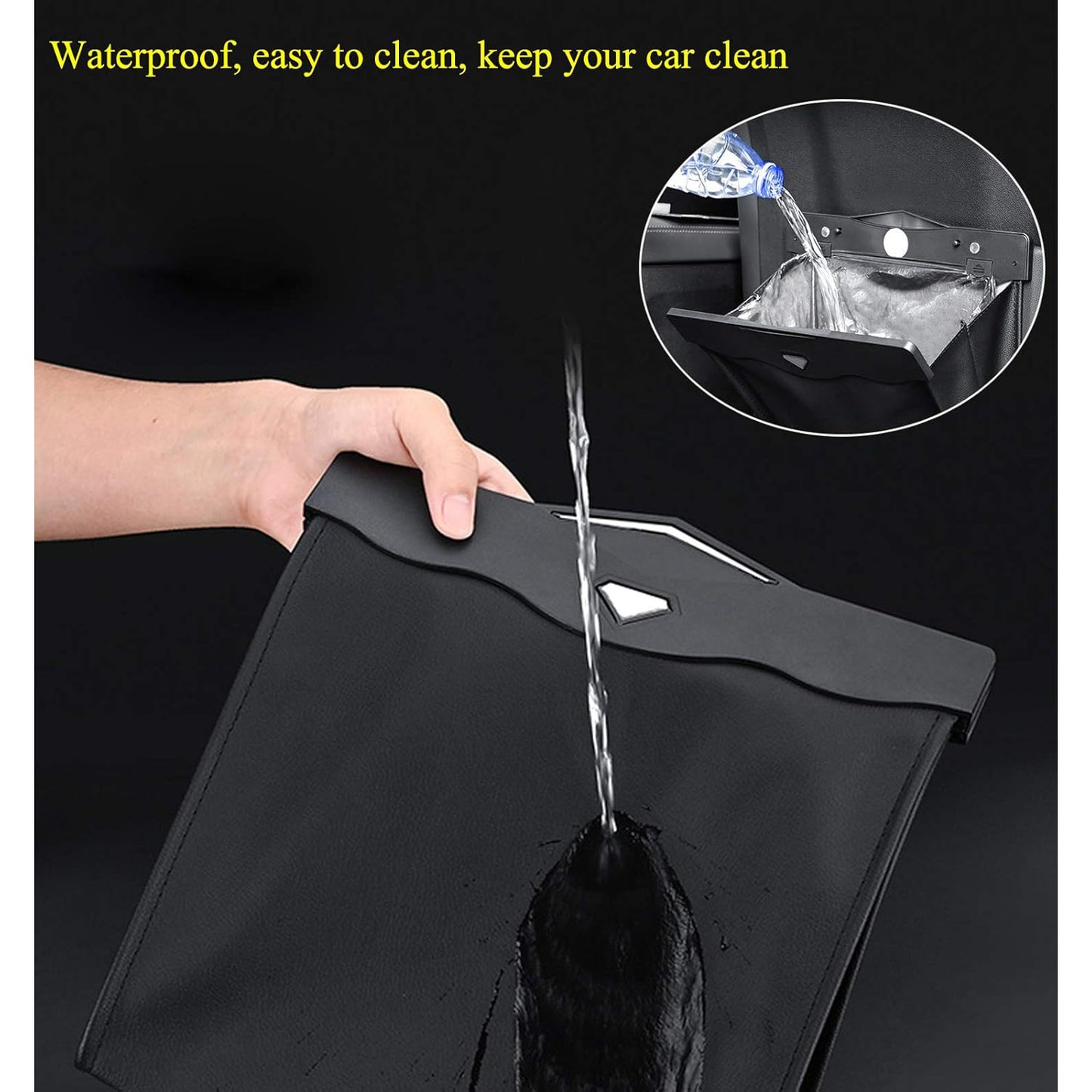 Car Trash Can with Smart LED | Luxury Leather Foldable Automotive Garbage Bin, Waterproof