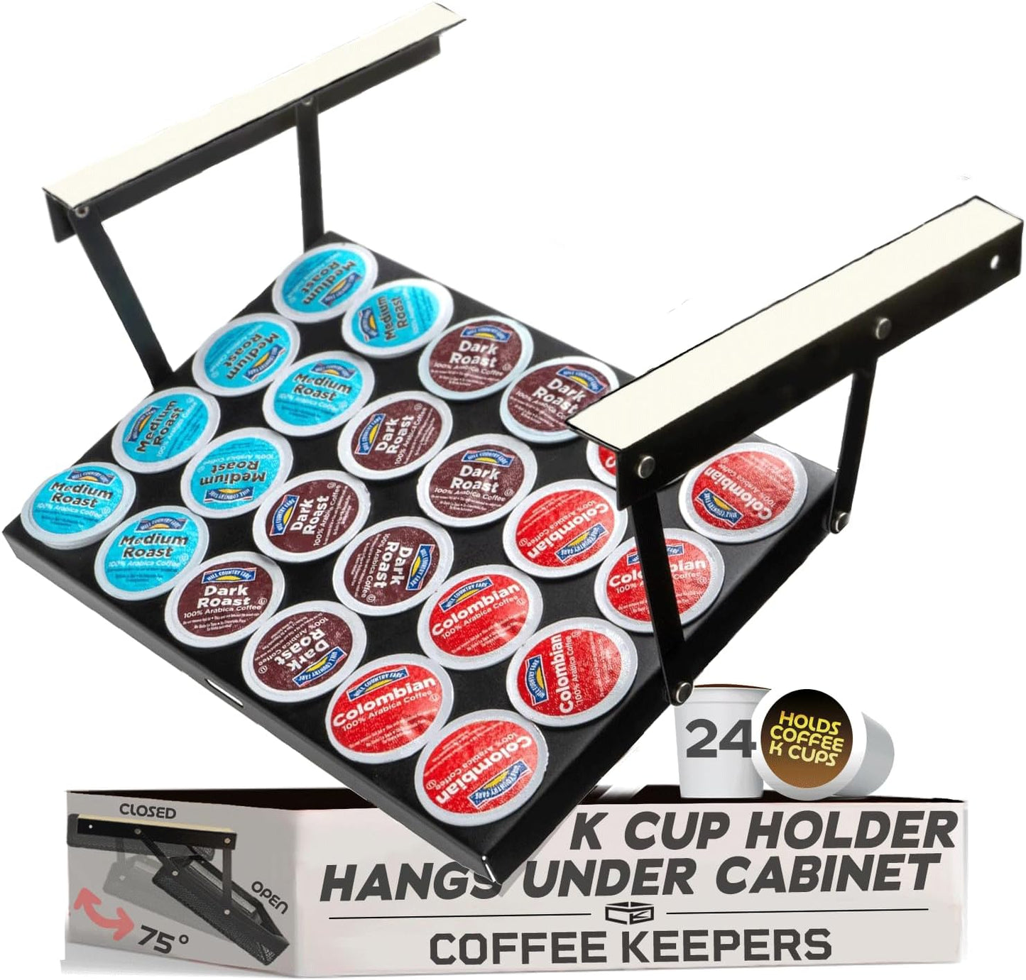 Under Cabinet K-Cup Holder – Coffee Pod Organizer for 24 Pods | Space-Saving Steel Rack