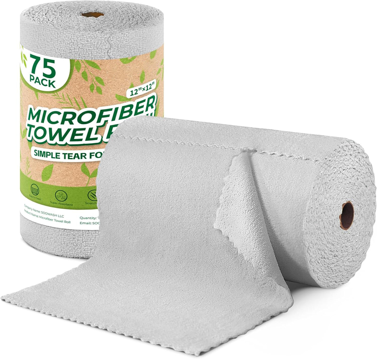 Microfiber Cleaning Cloth Roll – 75-Pack Tear-Off Towels | Reusable, Scratch-Free Dishcloth
