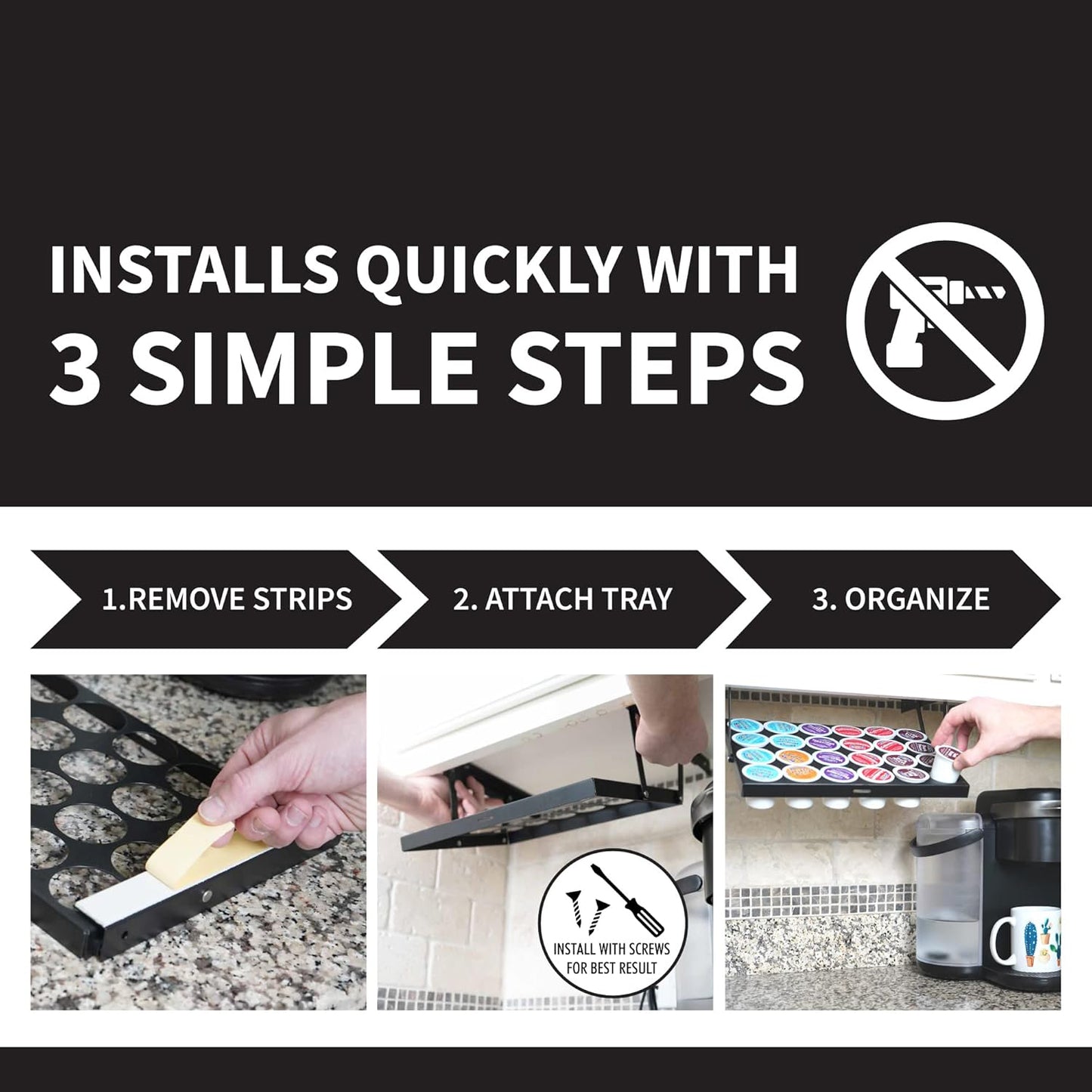 Under Cabinet K-Cup Holder – Coffee Pod Organizer for 24 Pods | Space-Saving Steel Rack