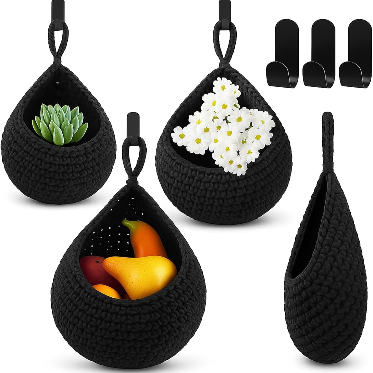 Wall Hanging Baskets – Boho Teardrop Cotton Storage for Vegetables & Fruits