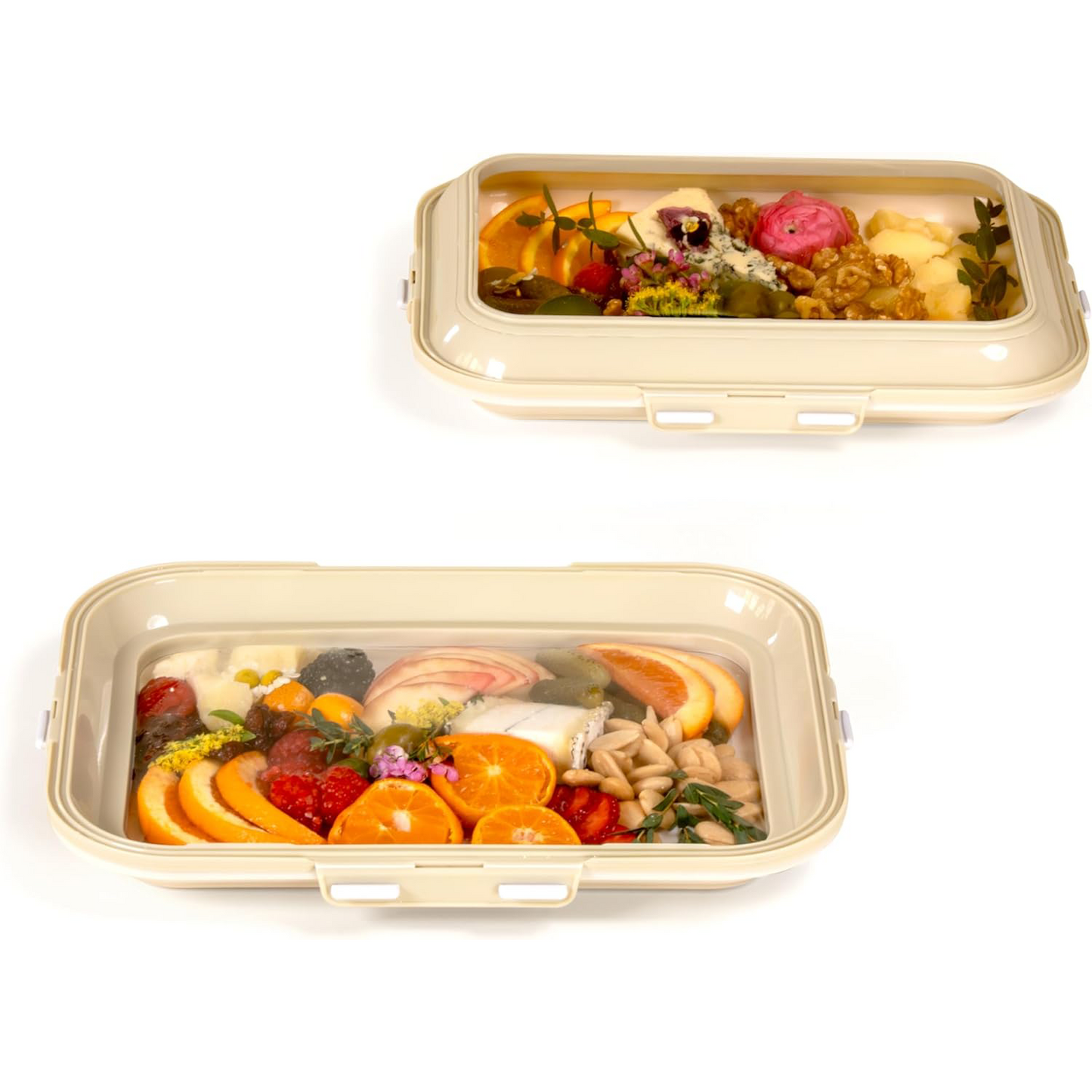 Portable Snack Trays – Rectangular Food Containers with Stretch Lids