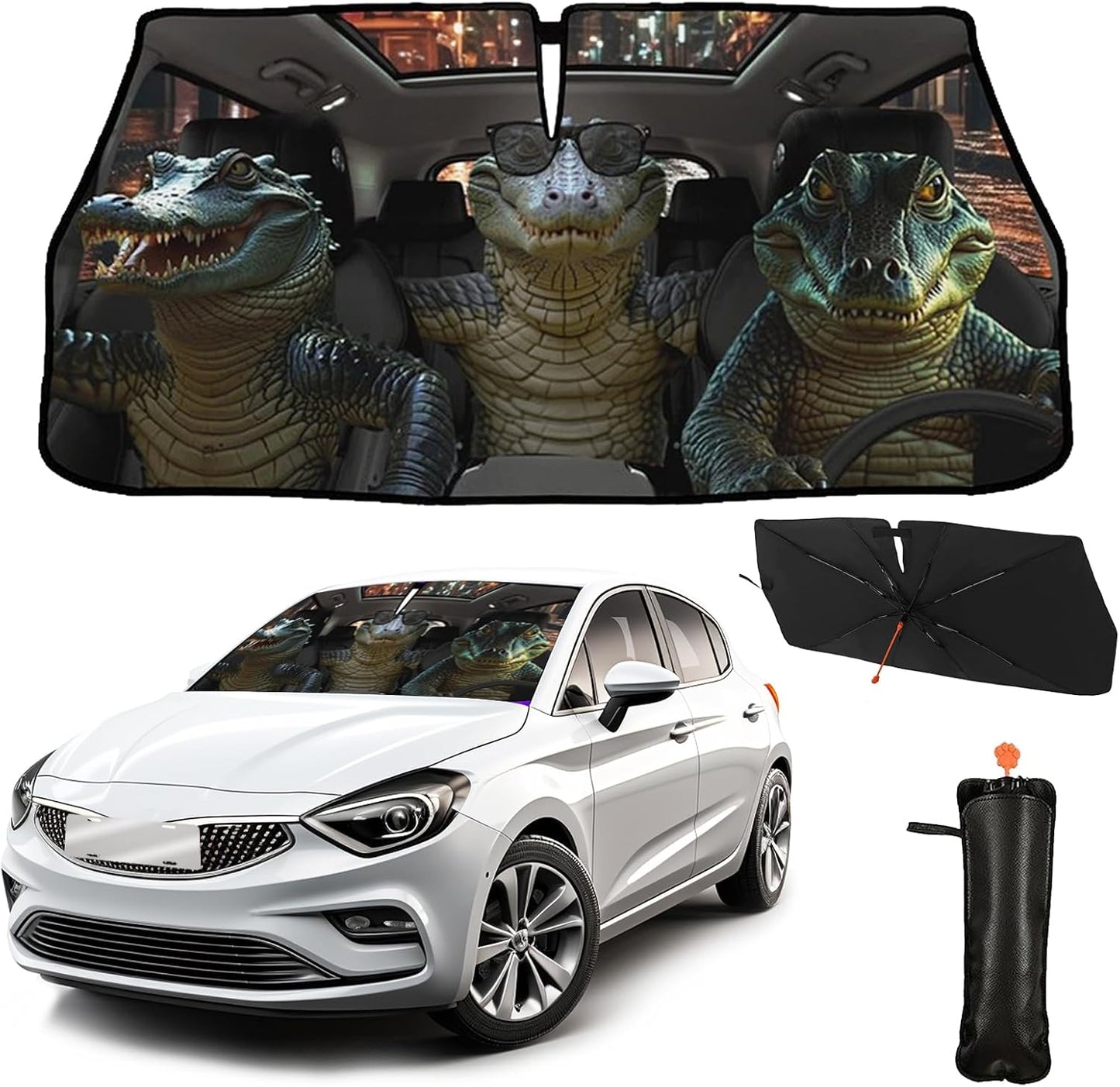 Funny Rooster Car Windshield Umbrella – UV Protection Sunshade for Front Window, Foldable Sun Visor Protector