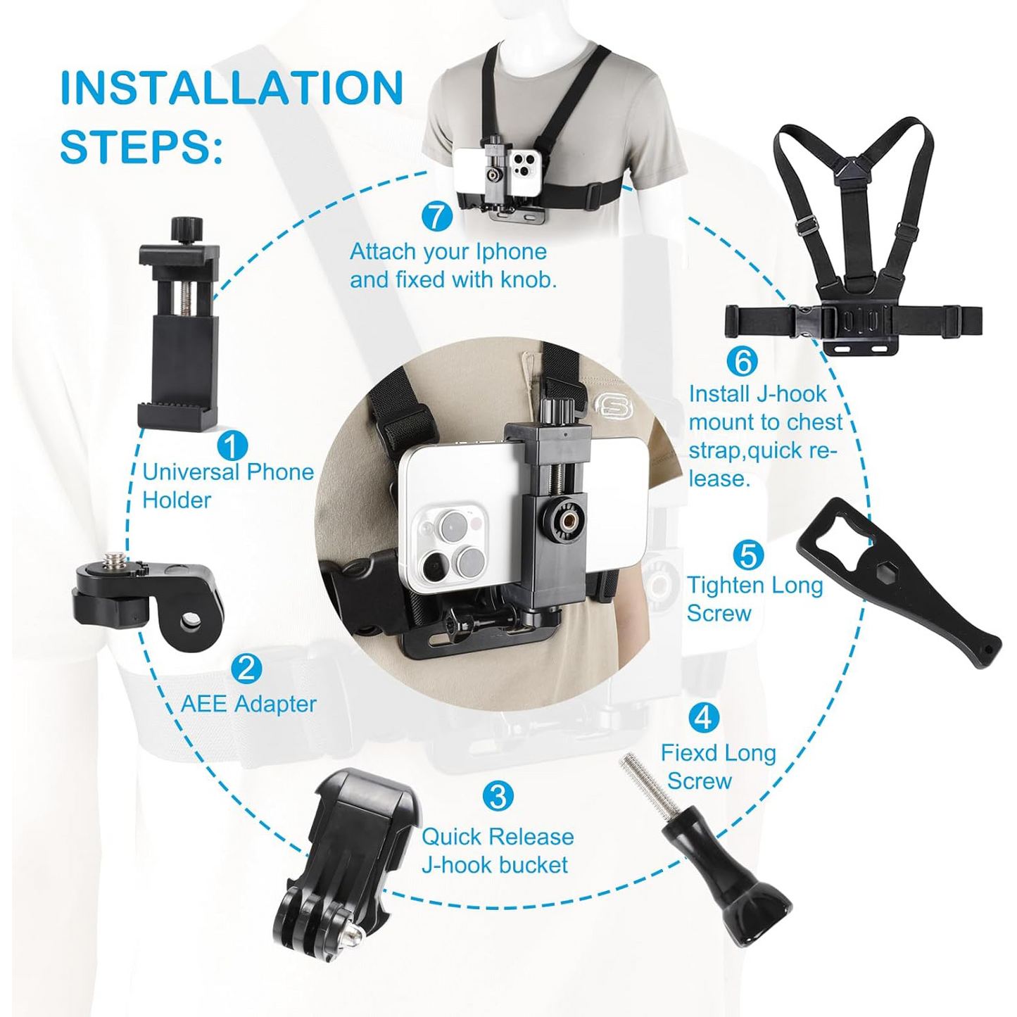 Phone Chest &Head Strap Mount Kit for POV/VLOG – Compatible with Action Cameras