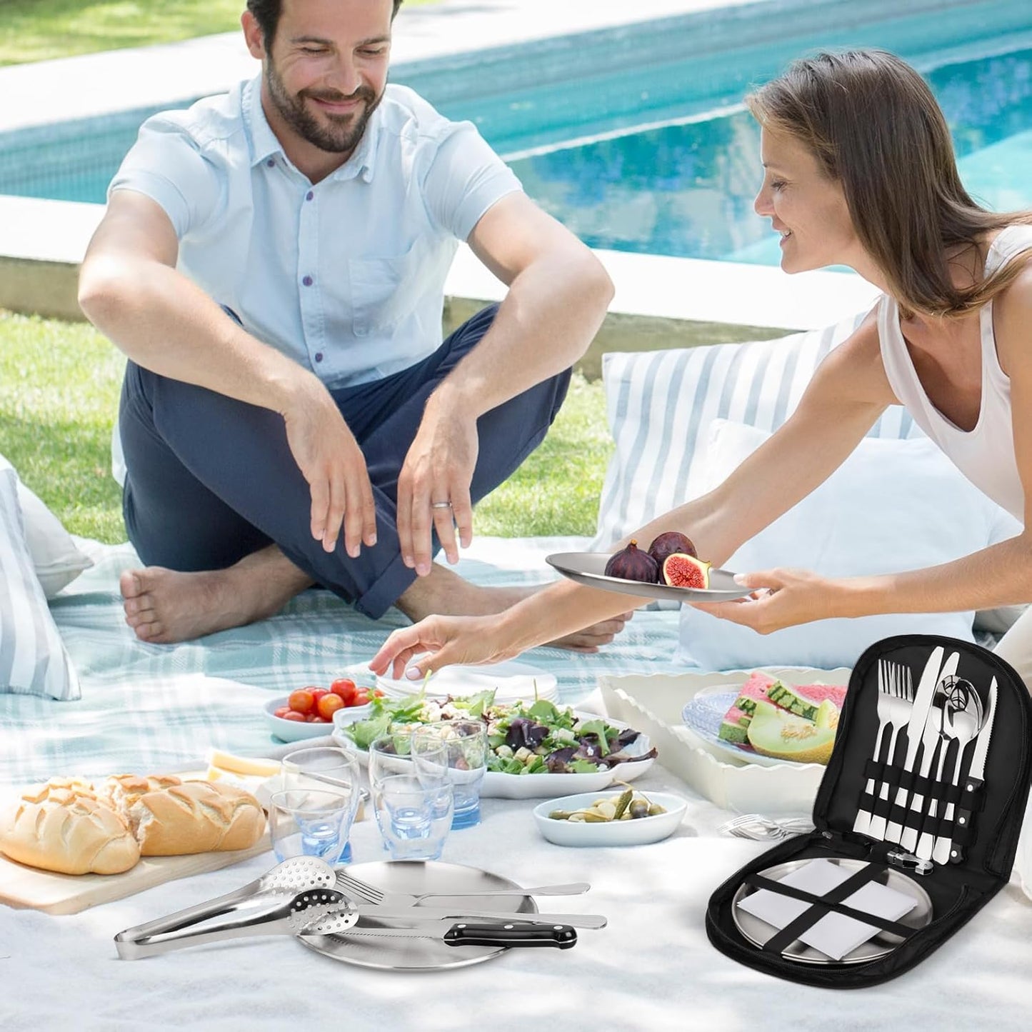 Portable Camping Cutlery Set for 2 – Stainless Steel with Travel Bag