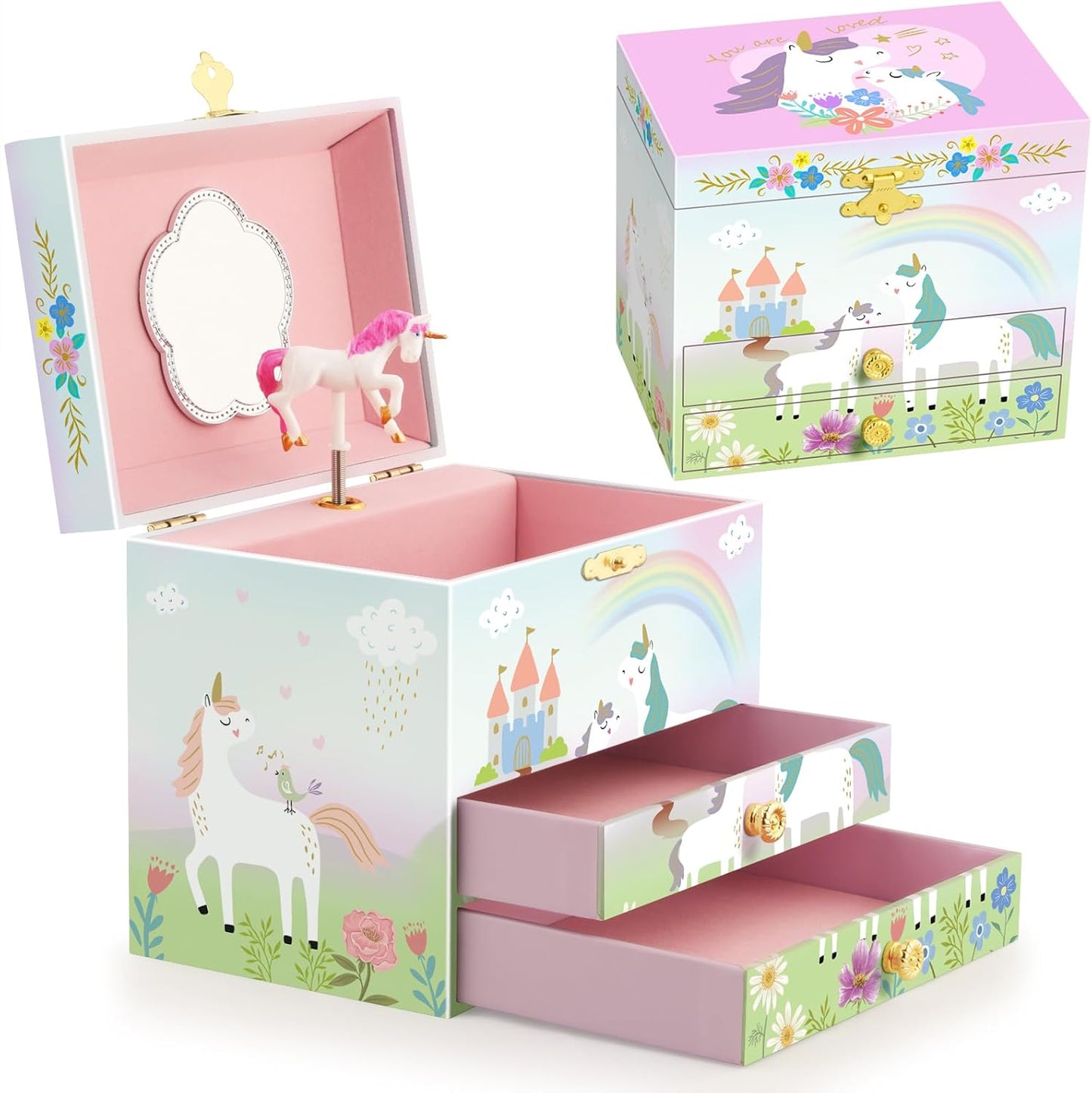 Children's Music Jewelry Box | Ballerina Theme | Drawer & Jewelry Set