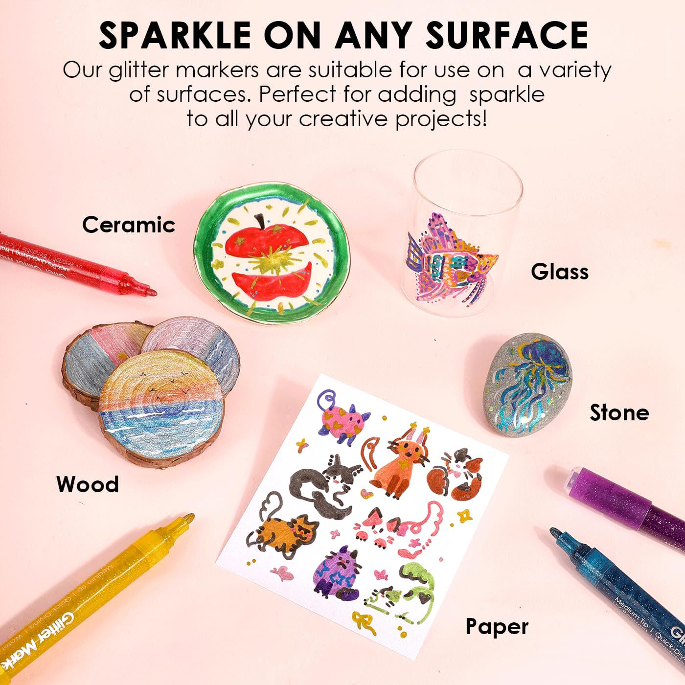 24-Pack Metallic Glitter Markers – Fine Tip Acrylic Paint Pens for DIY Crafts & Art Projects