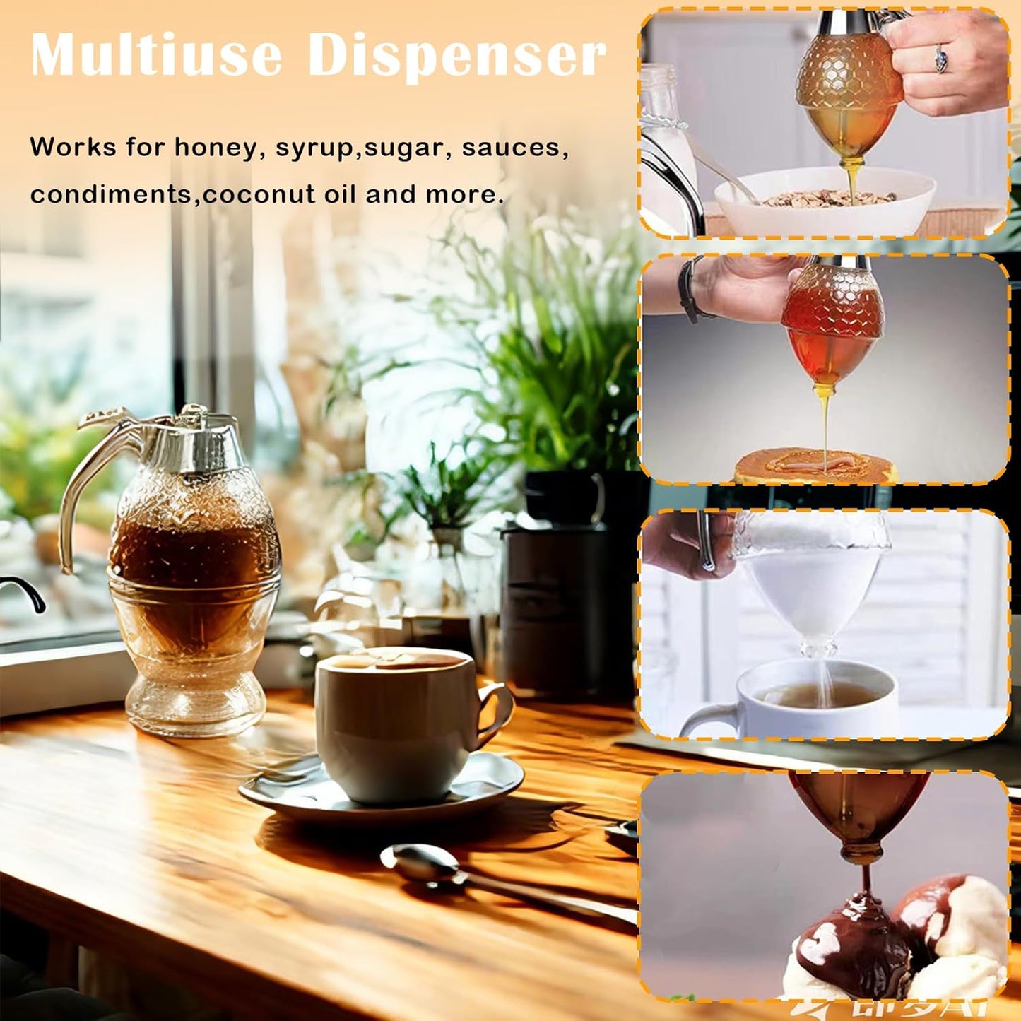 Glass Honey Dispenser – No-Drip Design with Stand | 8 oz Mess-Free Honey Jar