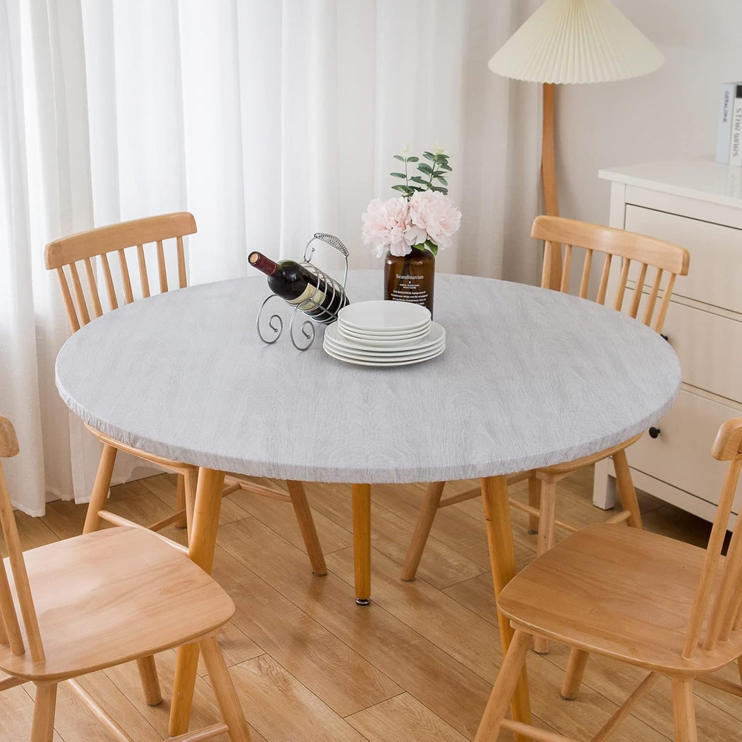 Round Vinyl Tablecloth with Flannel Backing – Elastic Edge | Waterproof & Stain Resistant