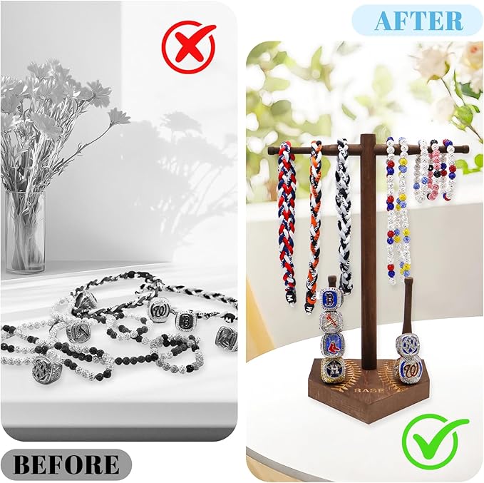 Custom Engraved Baseball & Softball Drip Necklace Display Stand – Wooden Stacking Ring & Necklace Organizer