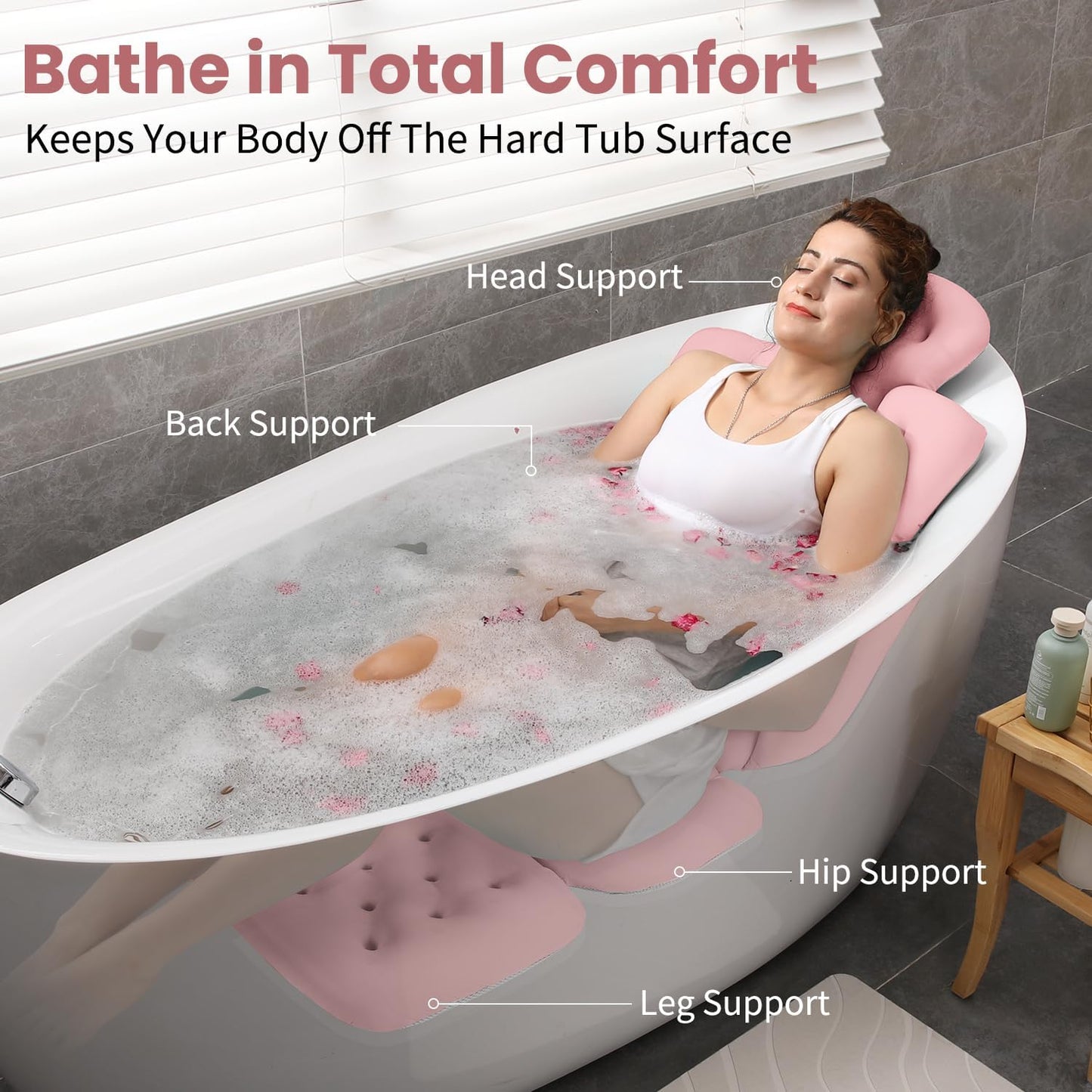 Full Body Bathtub Pillow – 51" × 16" Thickened Spa Mat with Laundry Bag