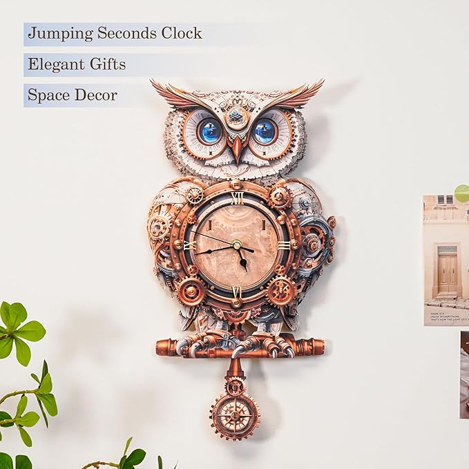 3D Wooden Puzzle Mechanical Owl Clock – Creative DIY Model Kit, Clock Puzzle