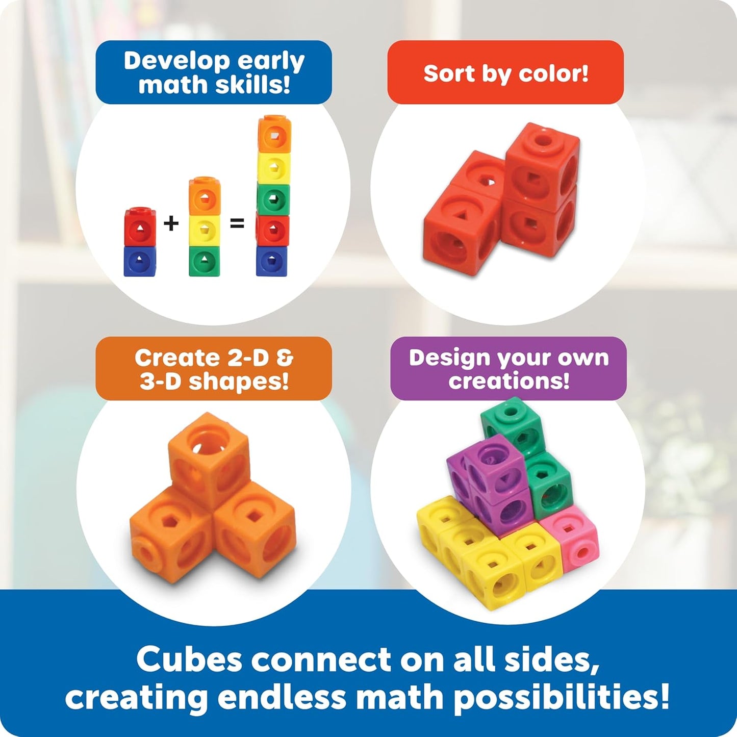 100 Math Linking Cubes Set – Fun Early Learning Blocks for Kids