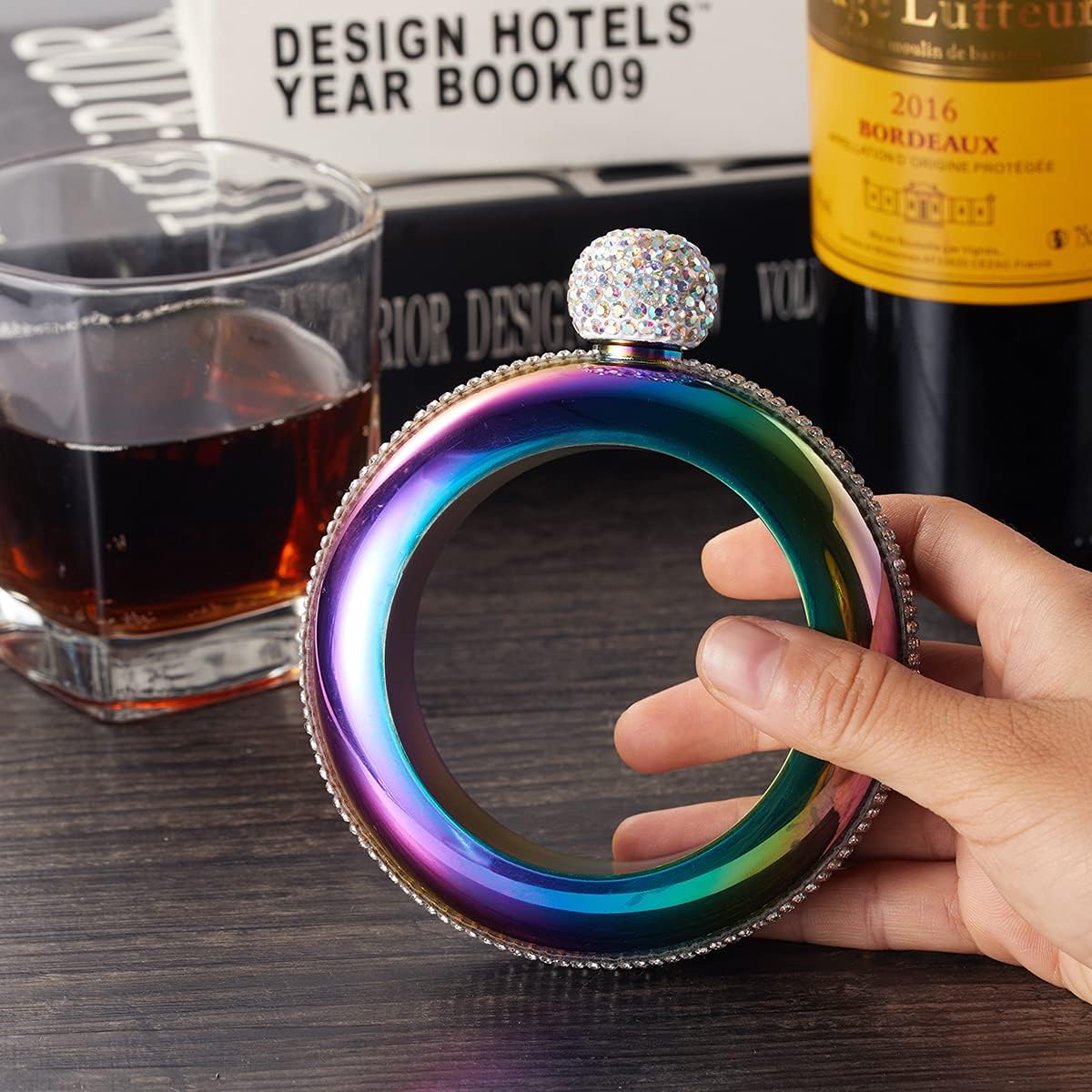 Bracelet Flask – Creative 304 Stainless Steel Hidden Alcohol Bottle with Crystal Cap, 3.5 oz