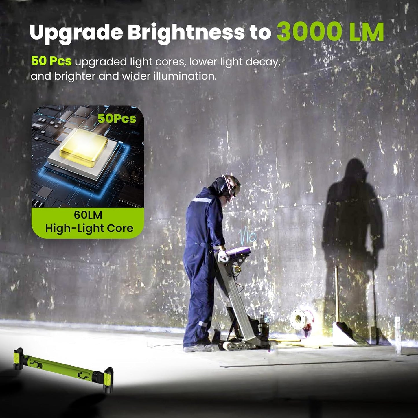 3000 Lumens Rechargeable LED Work Light – Cordless Mechanic Lamp with Auto Sensor
