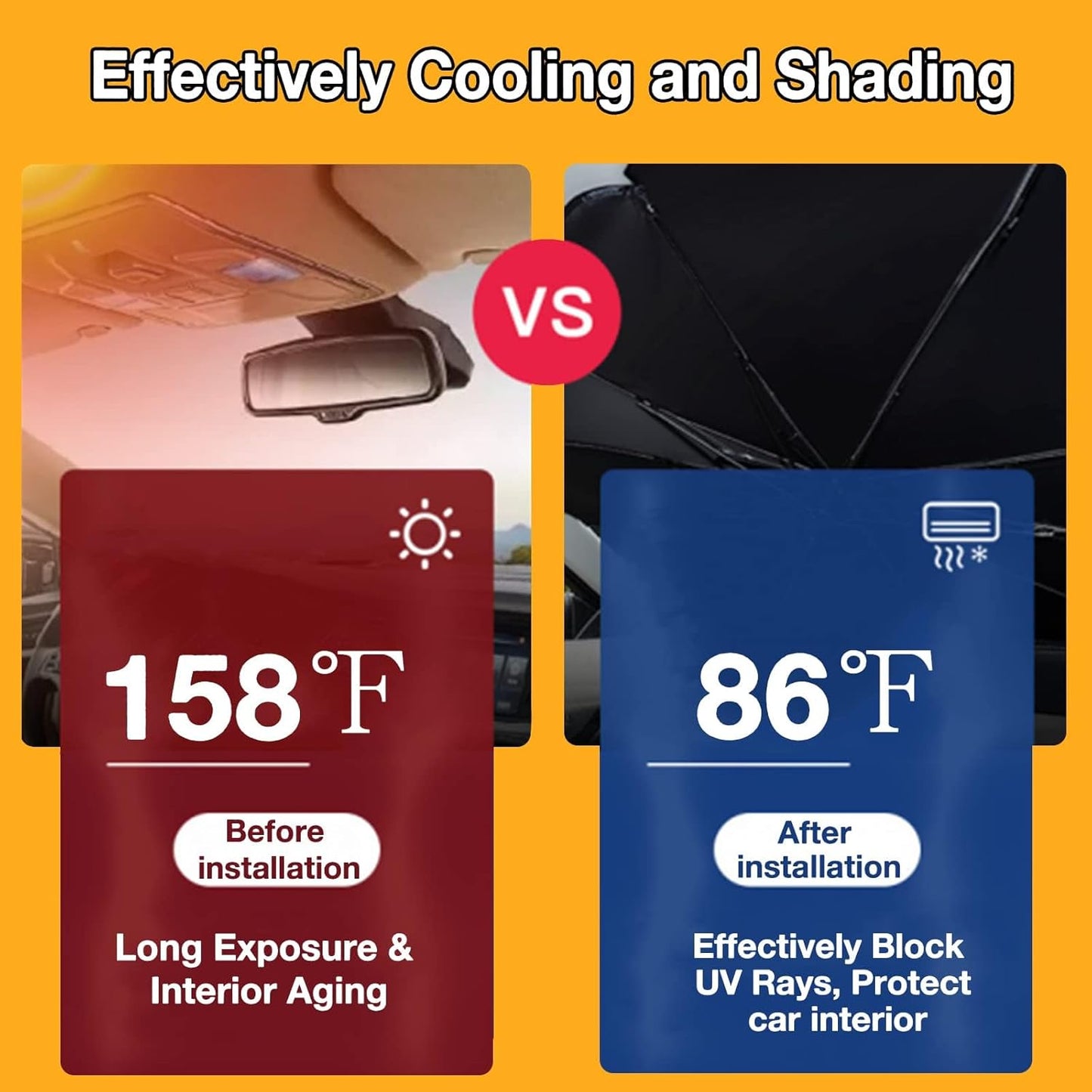 Funny Rooster Car Windshield Umbrella – UV Protection Sunshade for Front Window, Foldable Sun Visor Protector