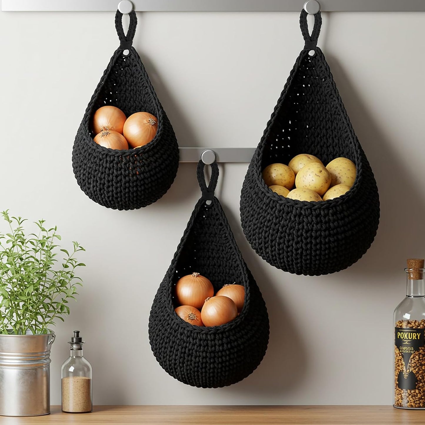 Wall Hanging Baskets – Boho Teardrop Cotton Storage for Vegetables & Fruits