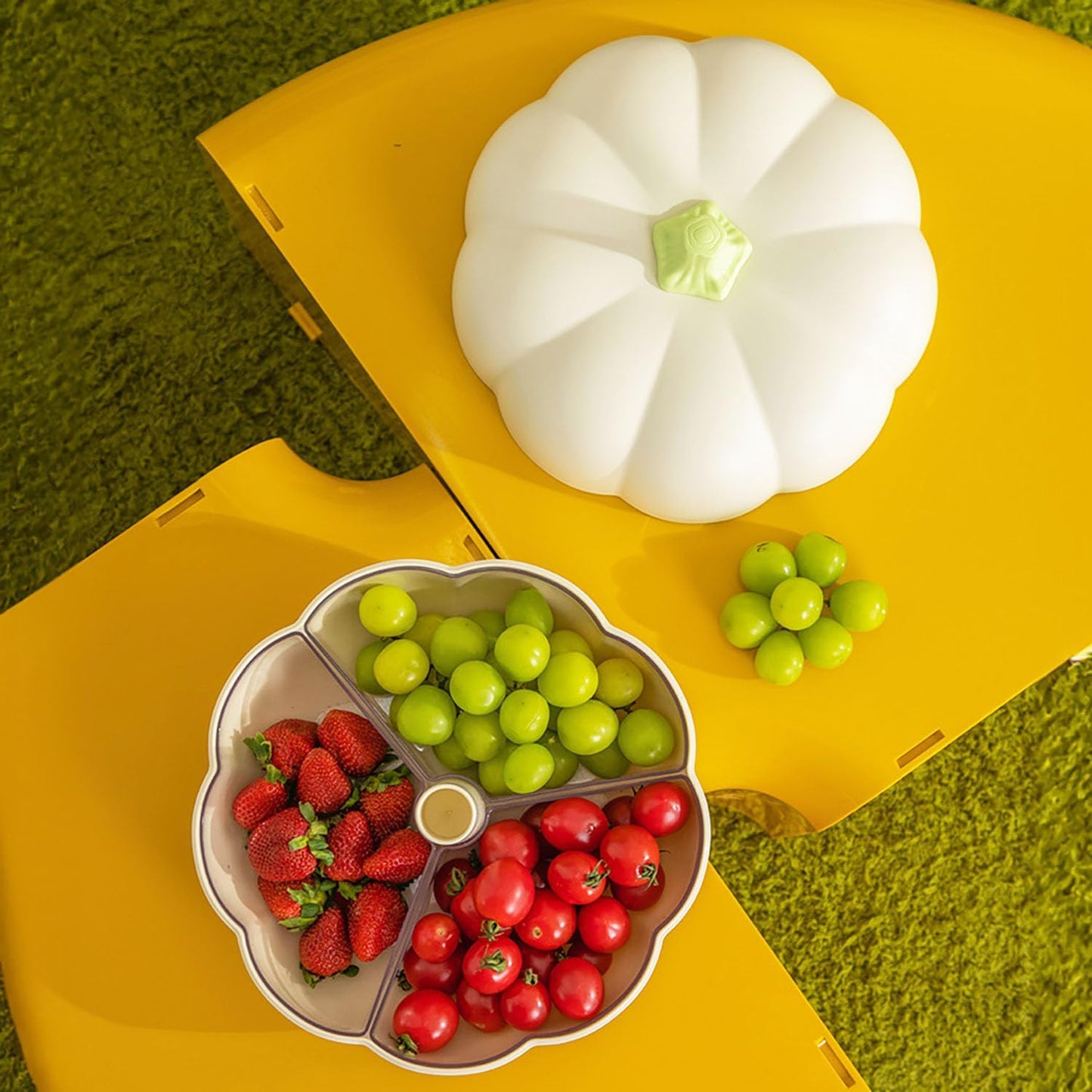 Pumpkin Snack Tray with Lid – Double-Layer Serving Container with 3 Compartments for Candy, Fruits