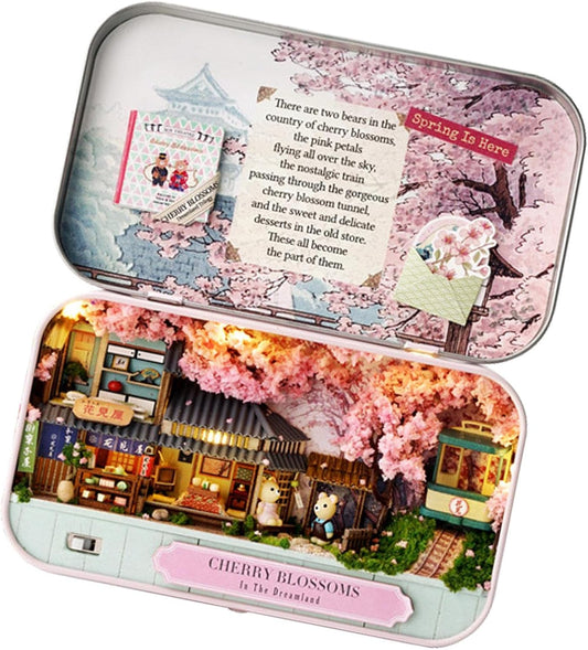 Box Theatre Dollhouse Kit – DIY Miniature Tin Box House with LED Lights