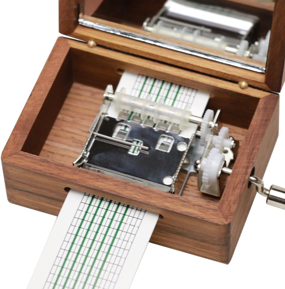 Vintage Walnut Hand-Crank Music Box – 15-Note Mechanical Music Maker with DIY Punch Strips